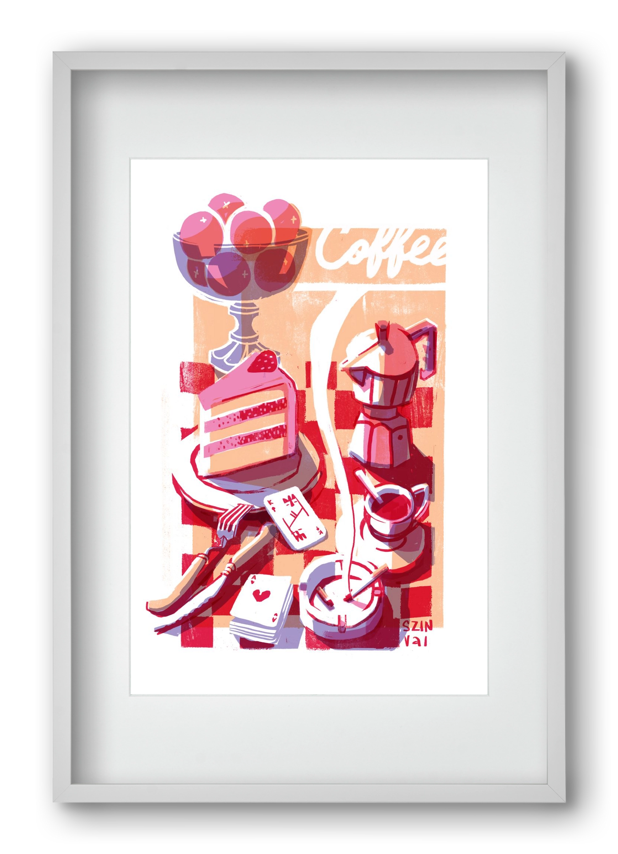 Coffee and cake and cigarettes , 40x60 cm (30x45 cm), Fehér keret, paszpartuval