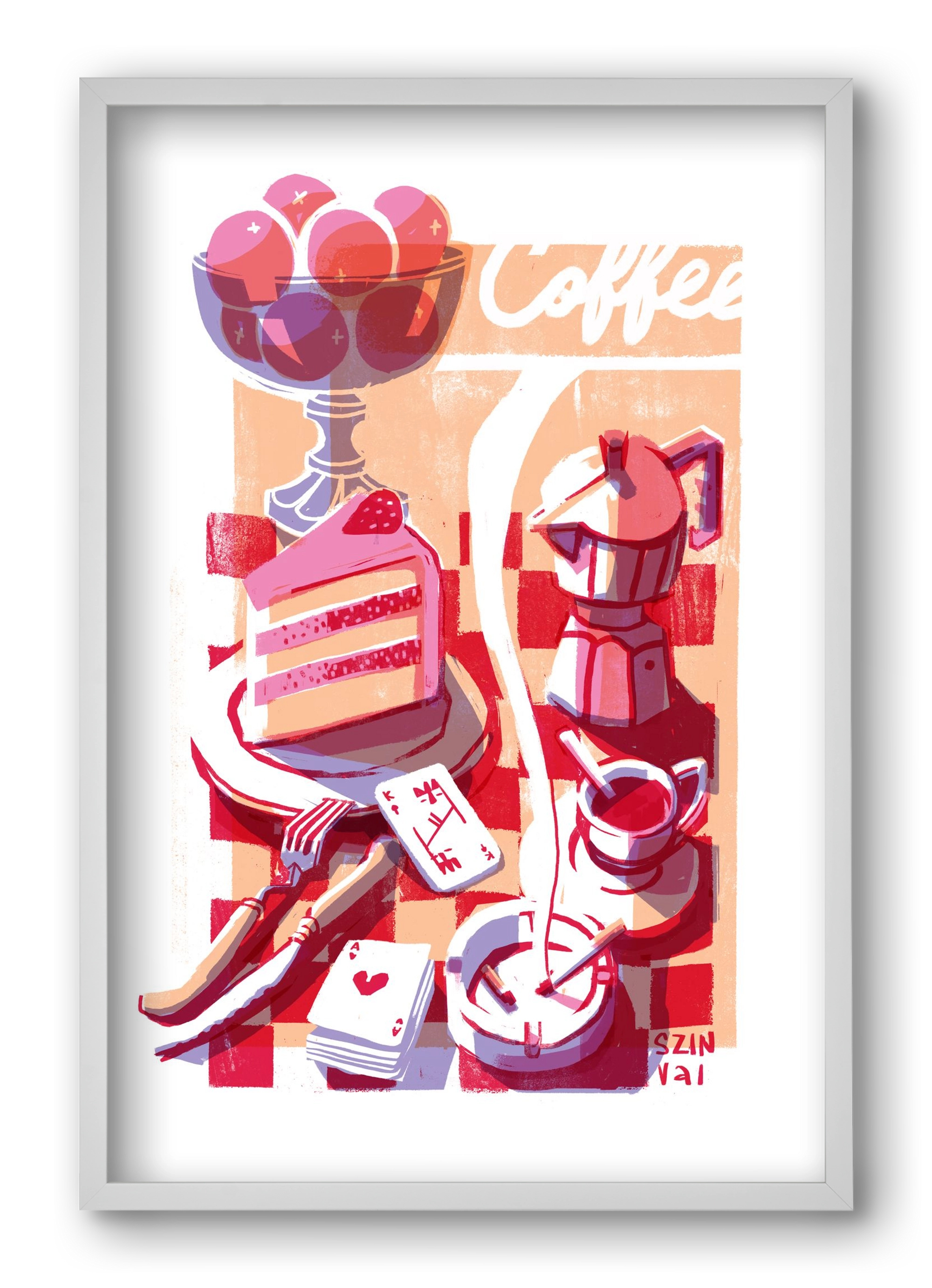 Coffee and cake and cigarettes , 40x60 cm (40x60 cm), Fehér keret