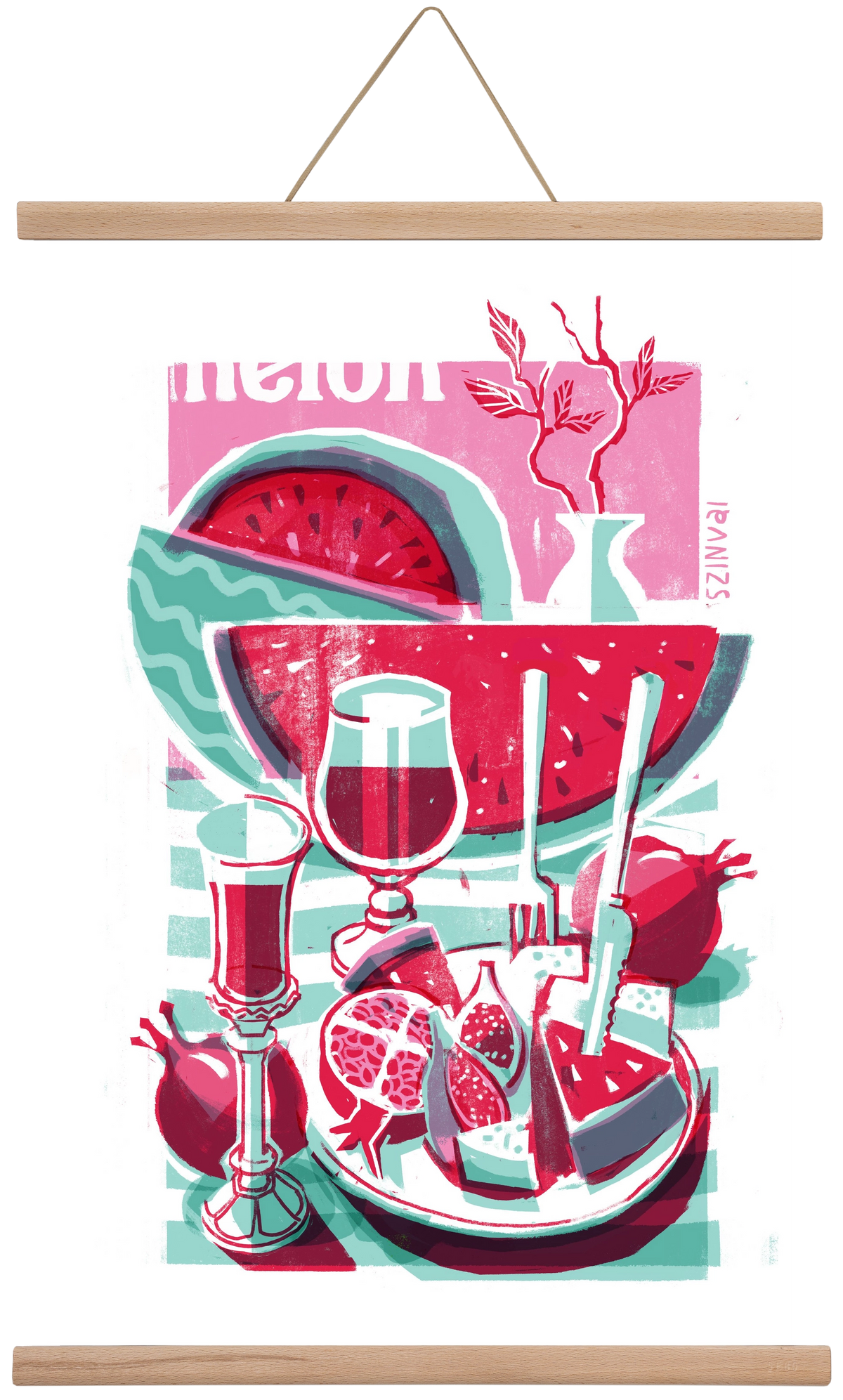 Watermelon, 40x60 cm (40x60 cm), Tölgy akasztó