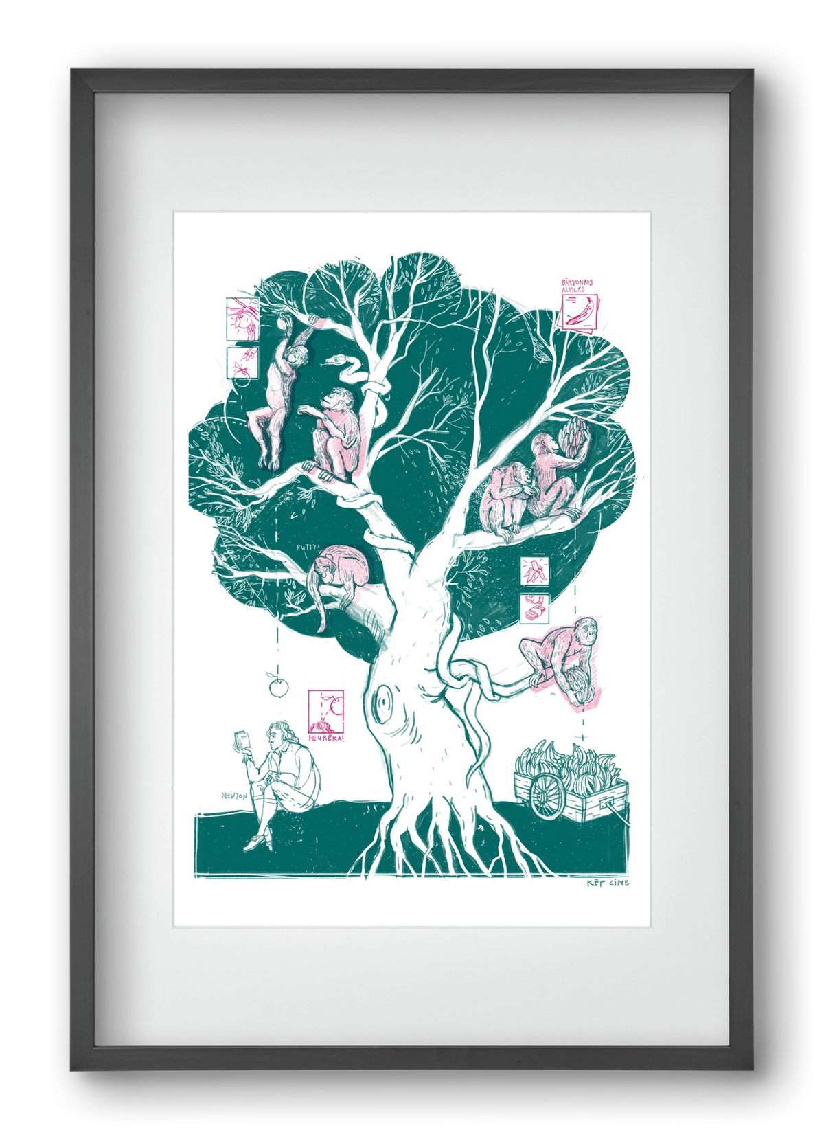 The genesis of monkeys, 40x60 cm (30x45 cm), Fekete keret, paszpartuval