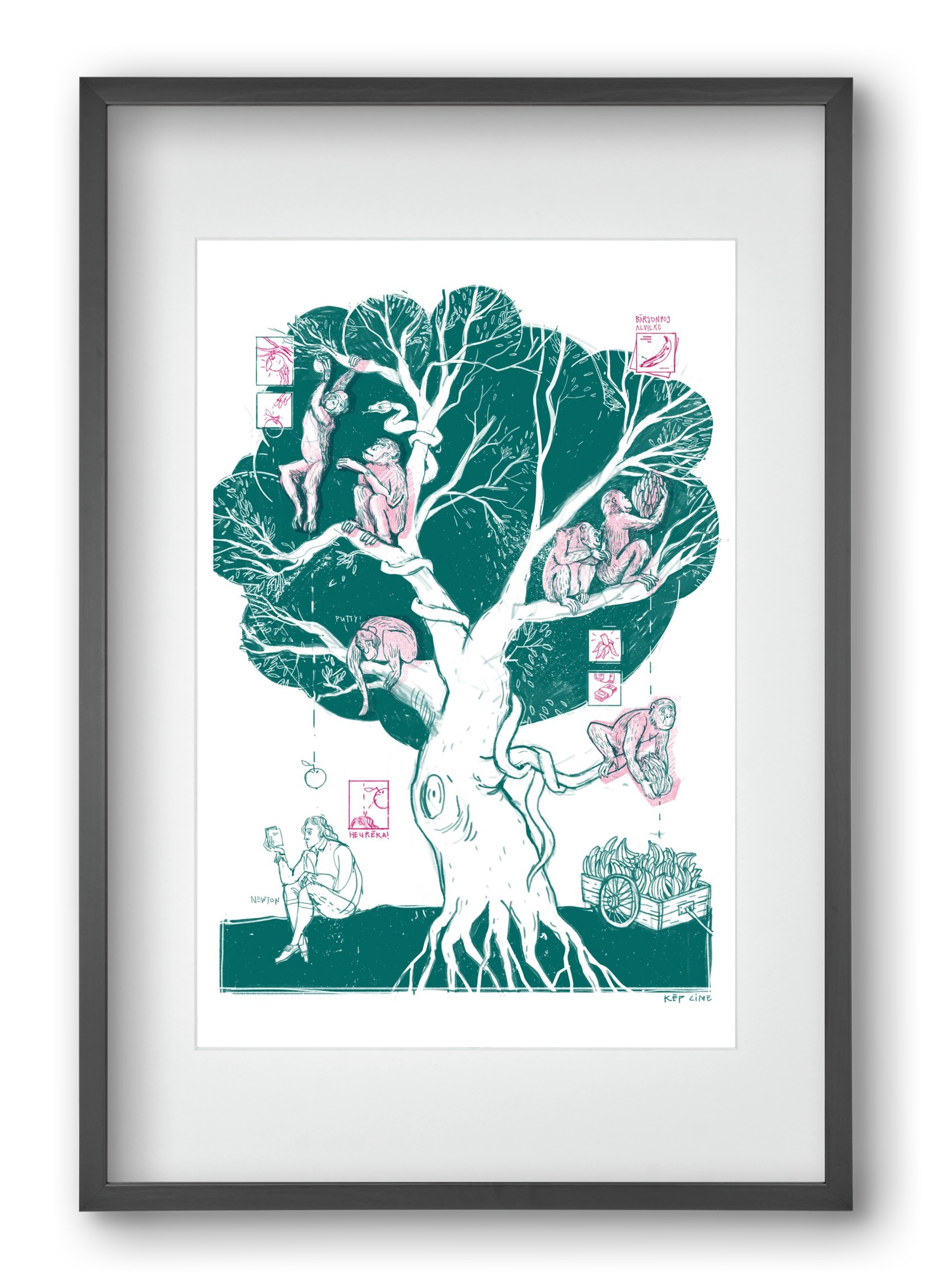 The genesis of monkeys, 40x60 cm (30x45 cm), Fekete keret, paszpartuval