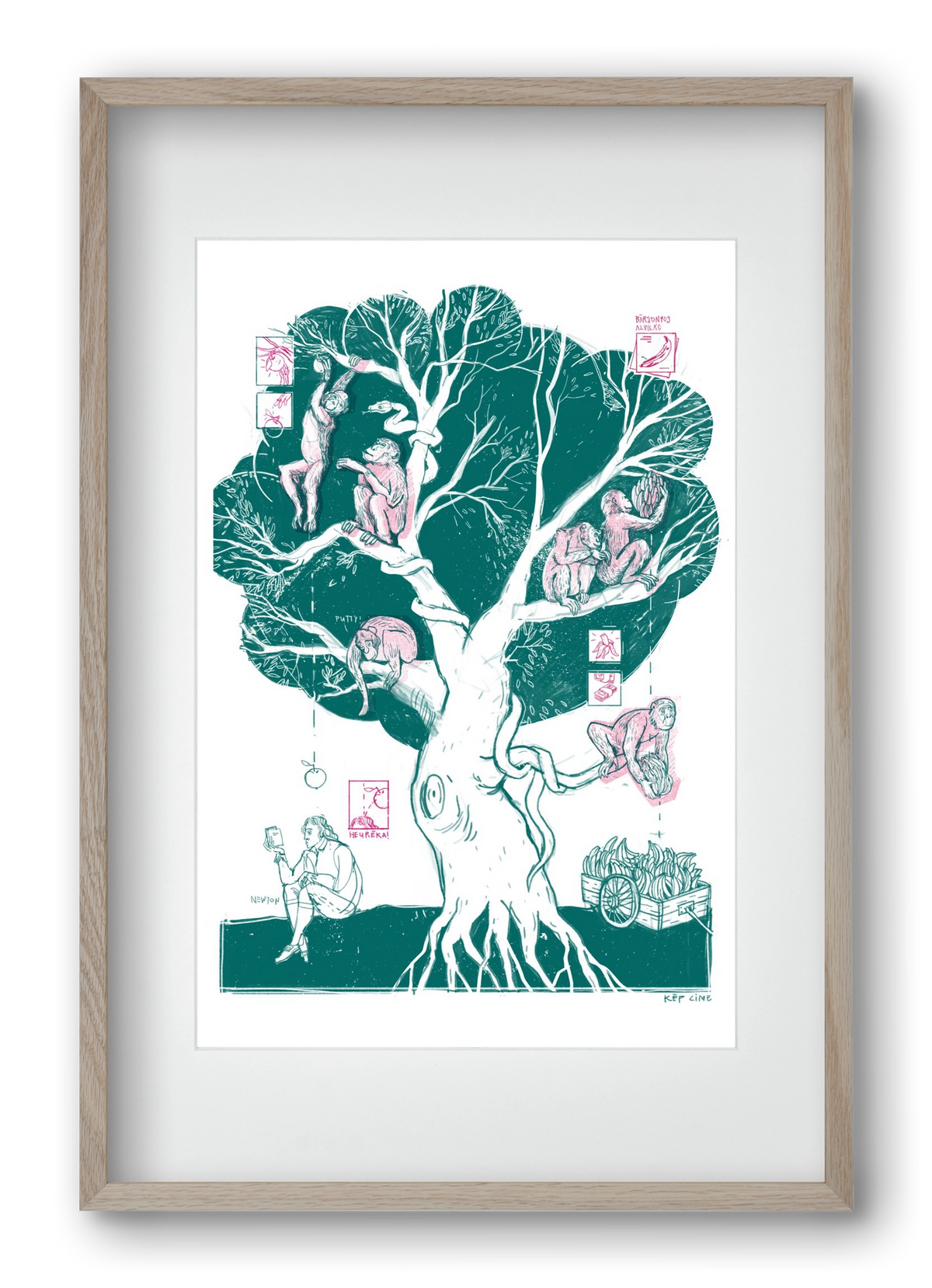 The genesis of monkeys, 40x60 cm (30x45 cm), Tölgy keret, paszpartuval