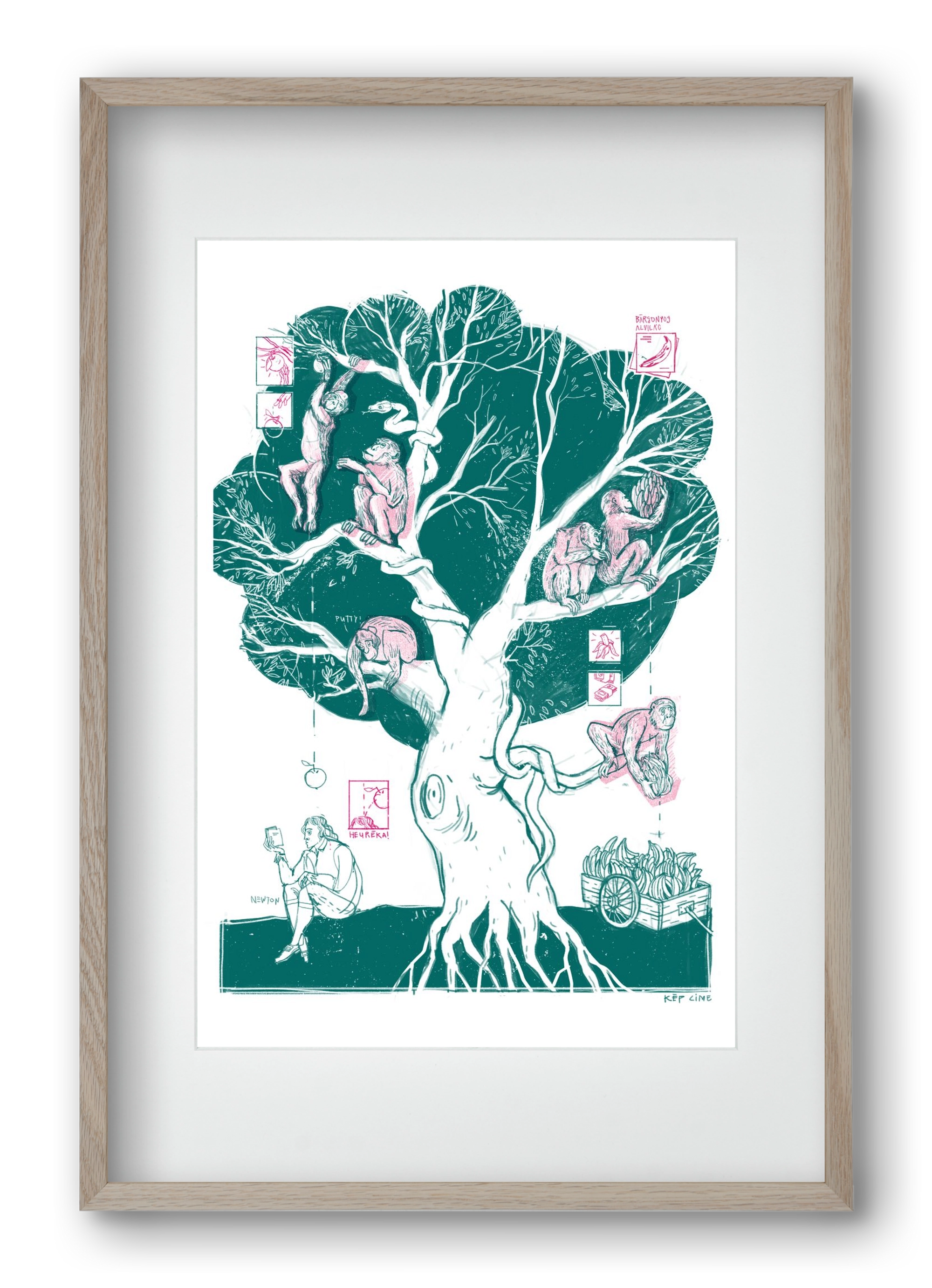 The genesis of monkeys, 40x60 cm (30x45 cm), Tölgy keret, paszpartuval