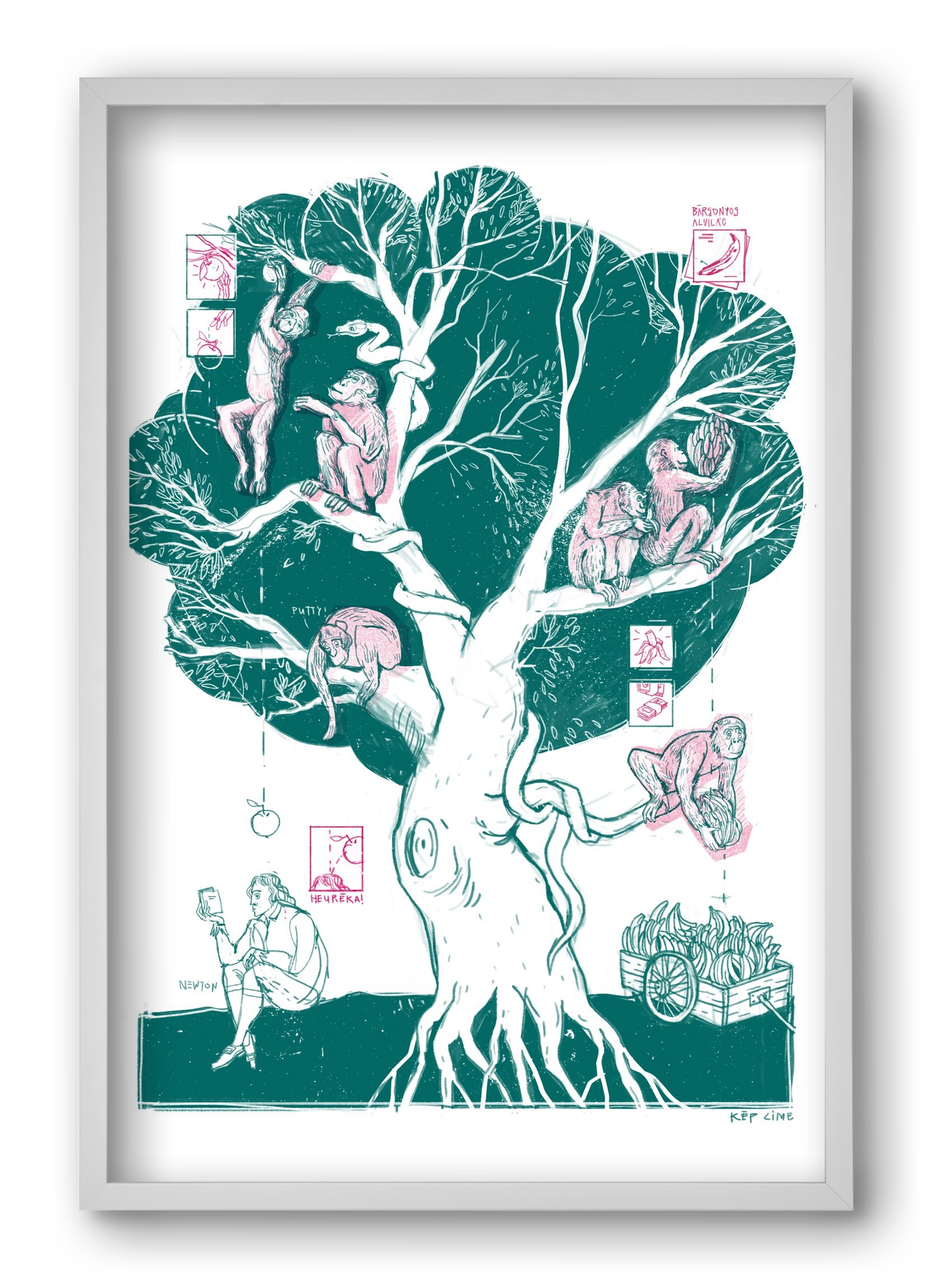 The genesis of monkeys, 40x60 cm (40x60 cm), Fehér keret