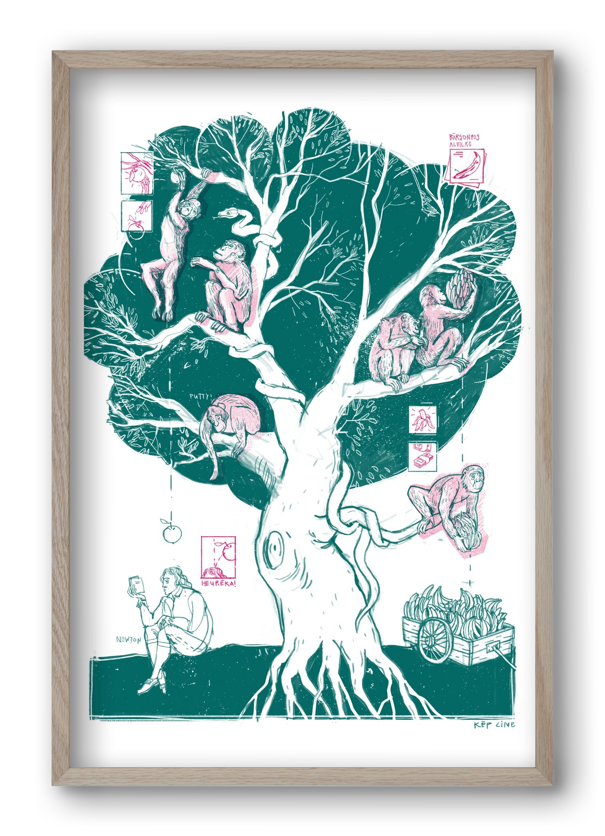 The genesis of monkeys, 40x60 cm (40x60 cm), Tölgy keret