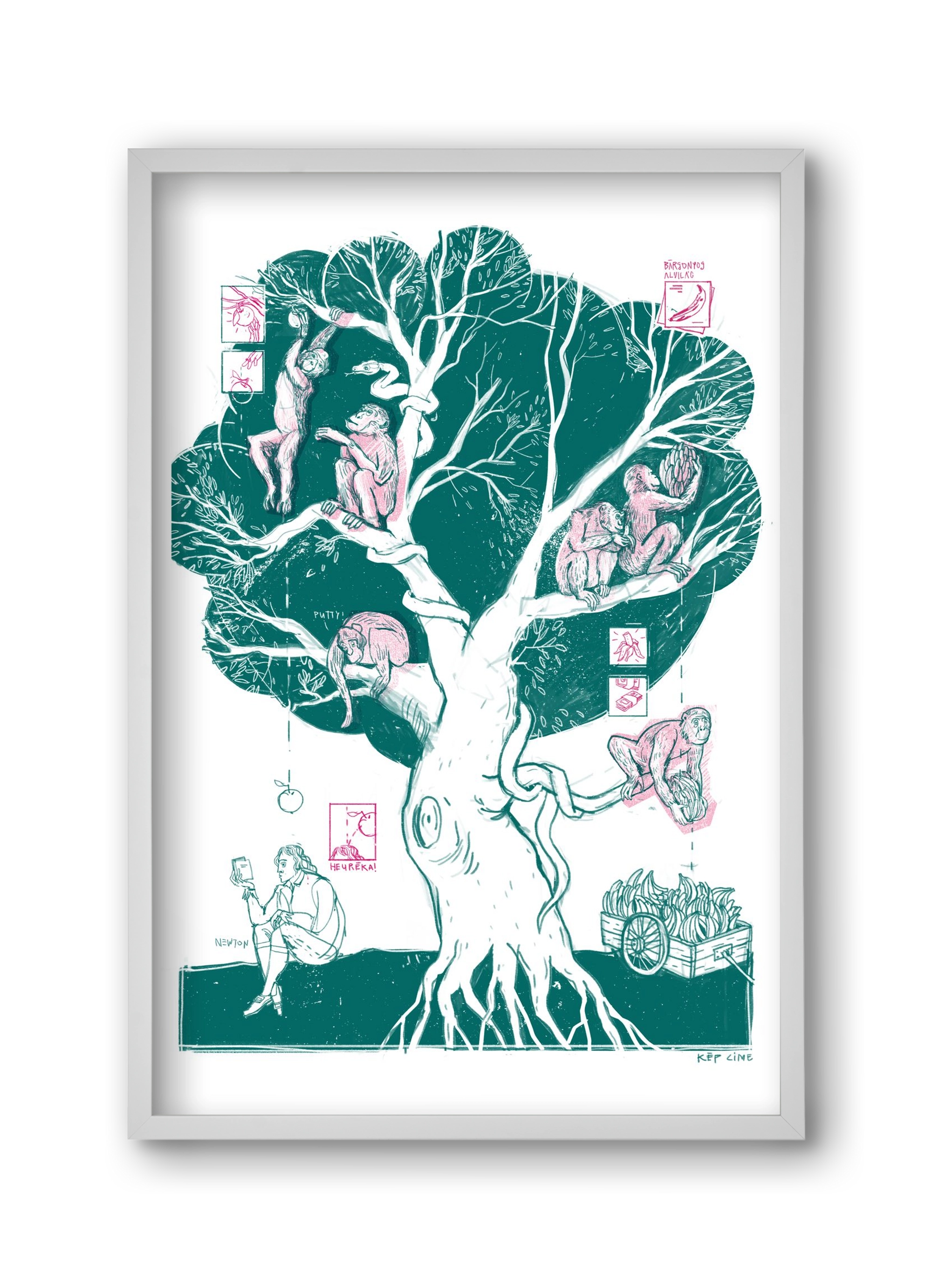 The genesis of monkeys, 30x45 cm (30x45 cm), Fehér keret