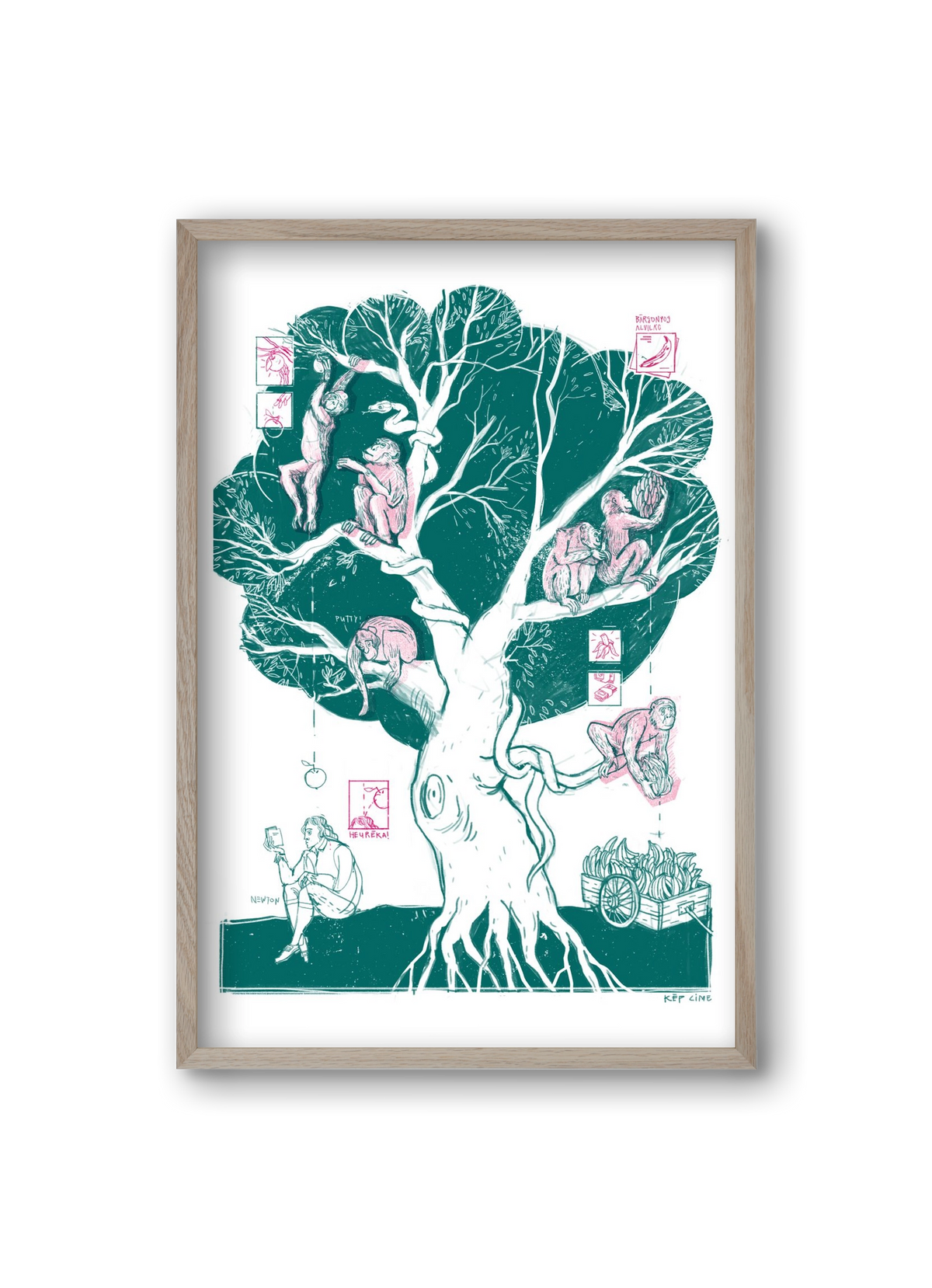 The genesis of monkeys, 20x30 cm (20x30 cm), Tölgy keret