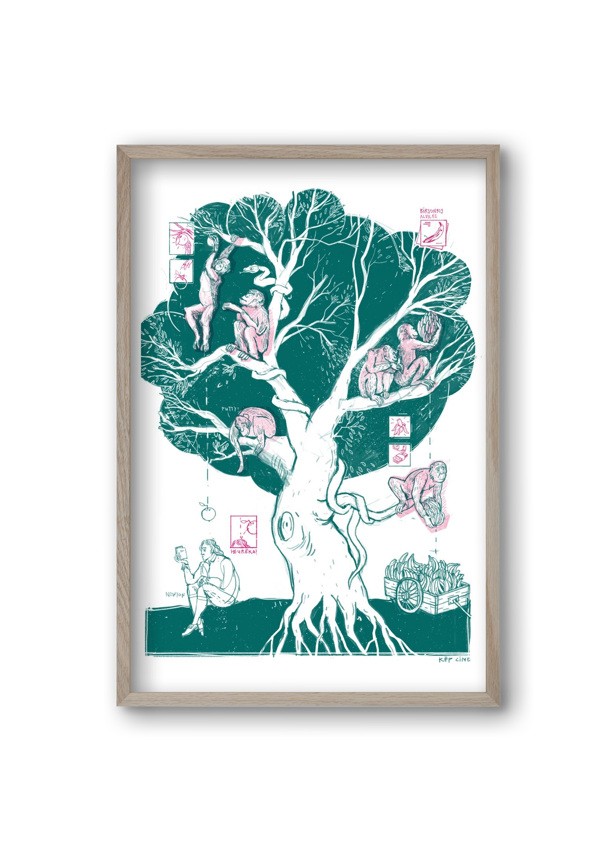 The genesis of monkeys, 20x30 cm (20x30 cm), Tölgy keret