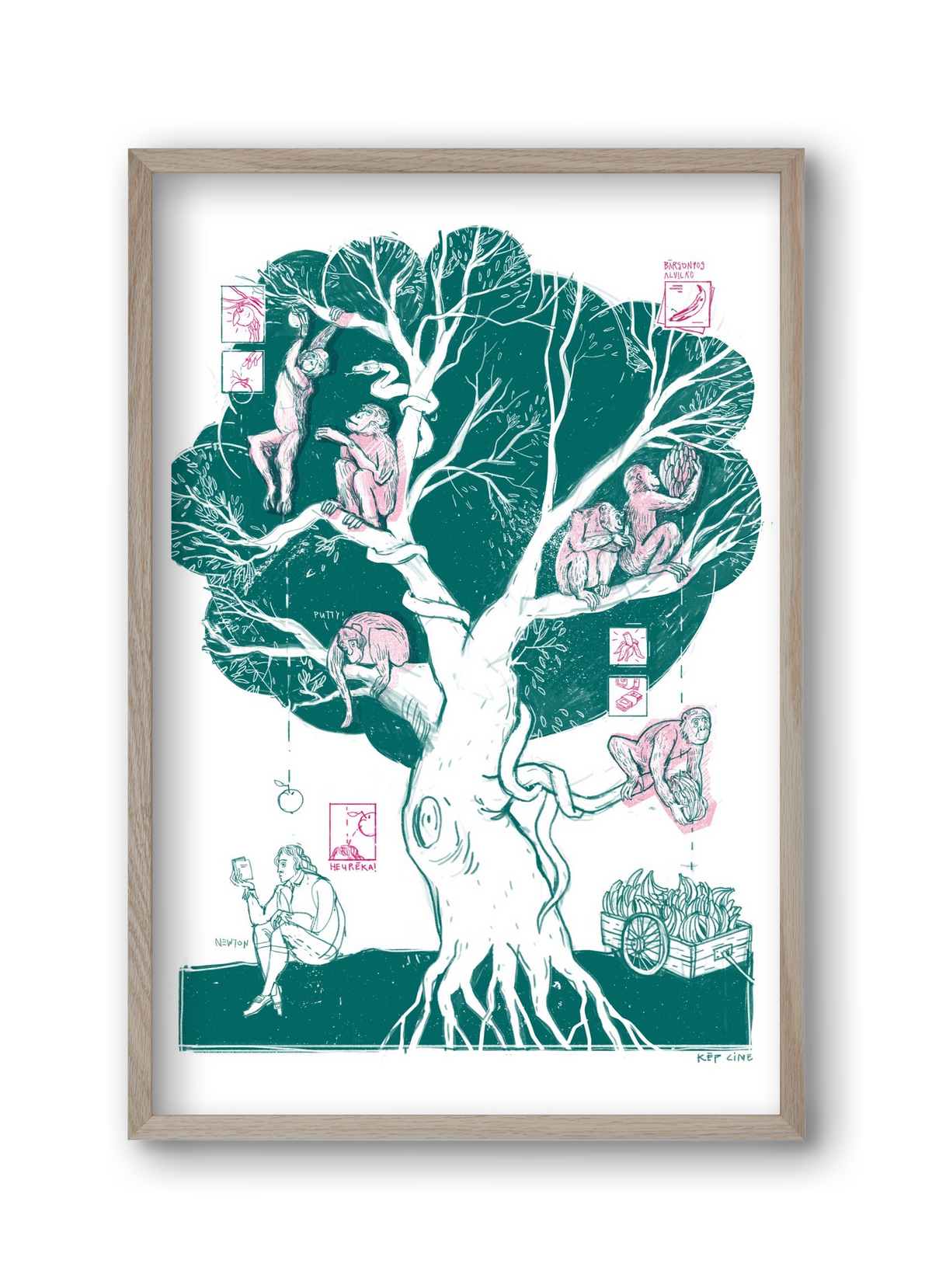 The genesis of monkeys, 30x45 cm (30x45 cm), Tölgy keret