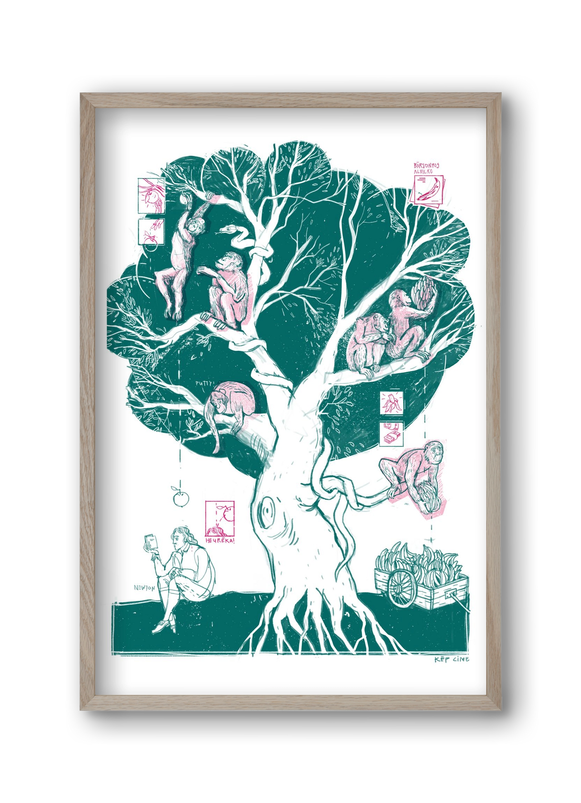 The genesis of monkeys, 30x45 cm (30x45 cm), Tölgy keret