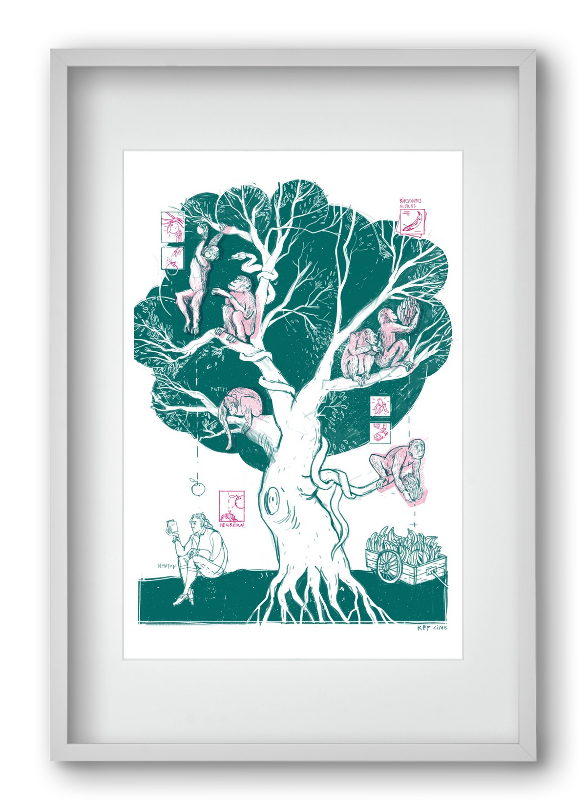 The genesis of monkeys, 40x60 cm (30x45 cm), Fehér keret, paszpartuval