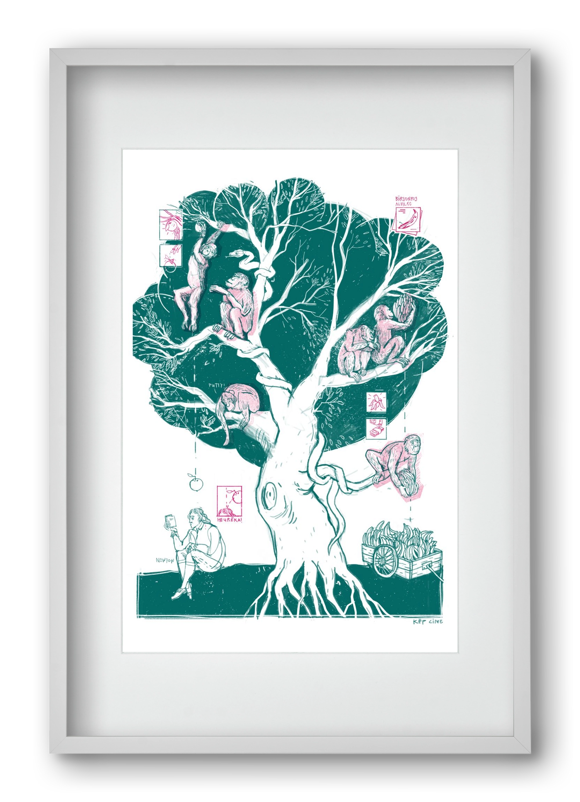 The genesis of monkeys, 40x60 cm (30x45 cm), Fehér keret, paszpartuval