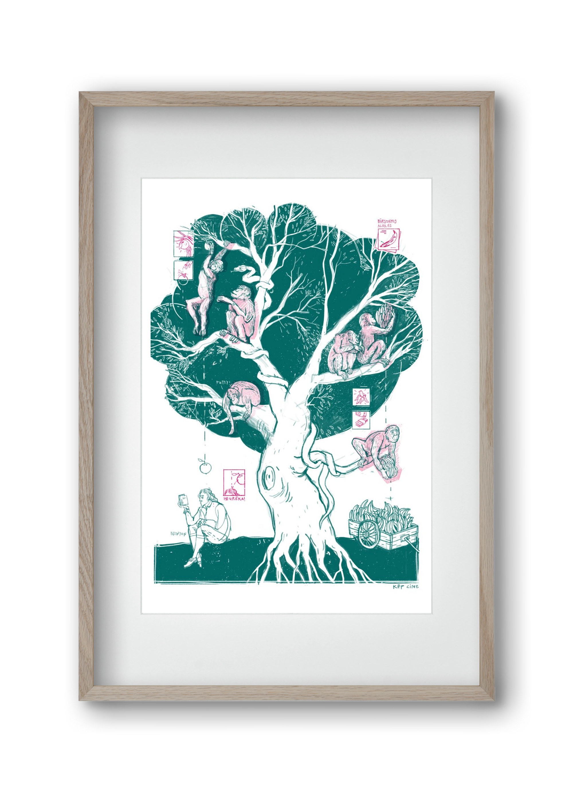 The genesis of monkeys, 30x45 cm (20x30 cm), Tölgy keret, paszpartuval