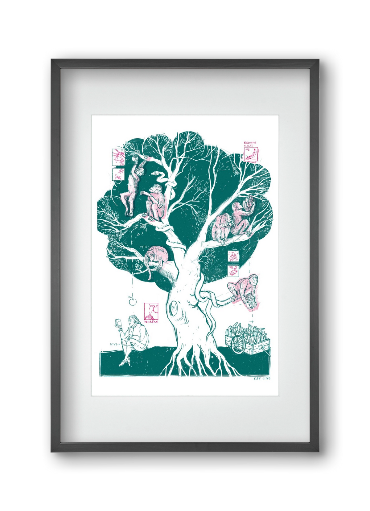 The genesis of monkeys, 30x45 cm (20x30 cm), Fekete keret, paszpartuval