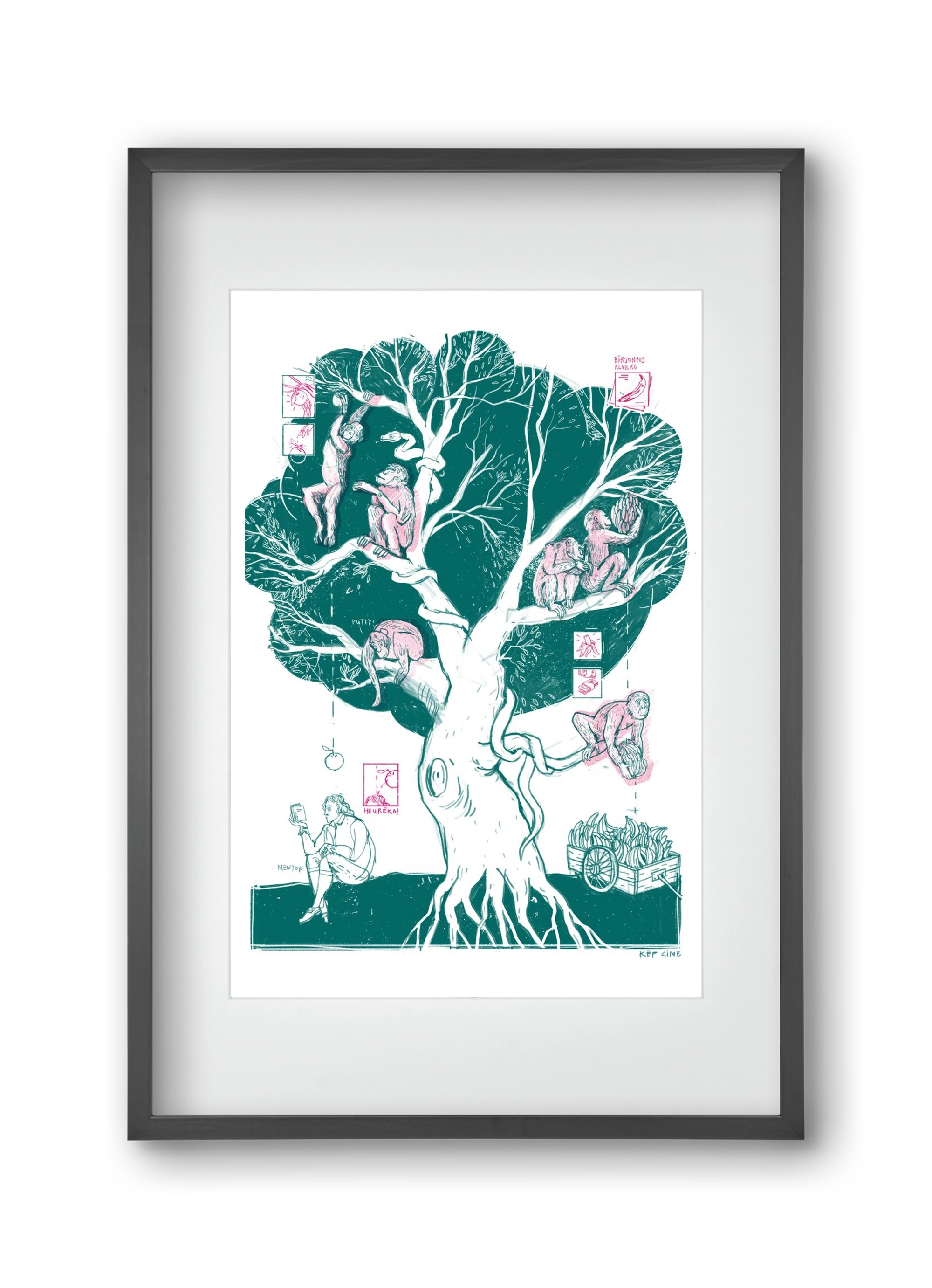 The genesis of monkeys, 30x45 cm (20x30 cm), Fekete keret, paszpartuval