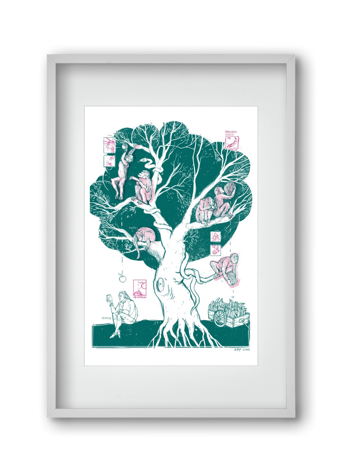 The genesis of monkeys, 30x45 cm (20x30 cm), Fehér keret, paszpartuval