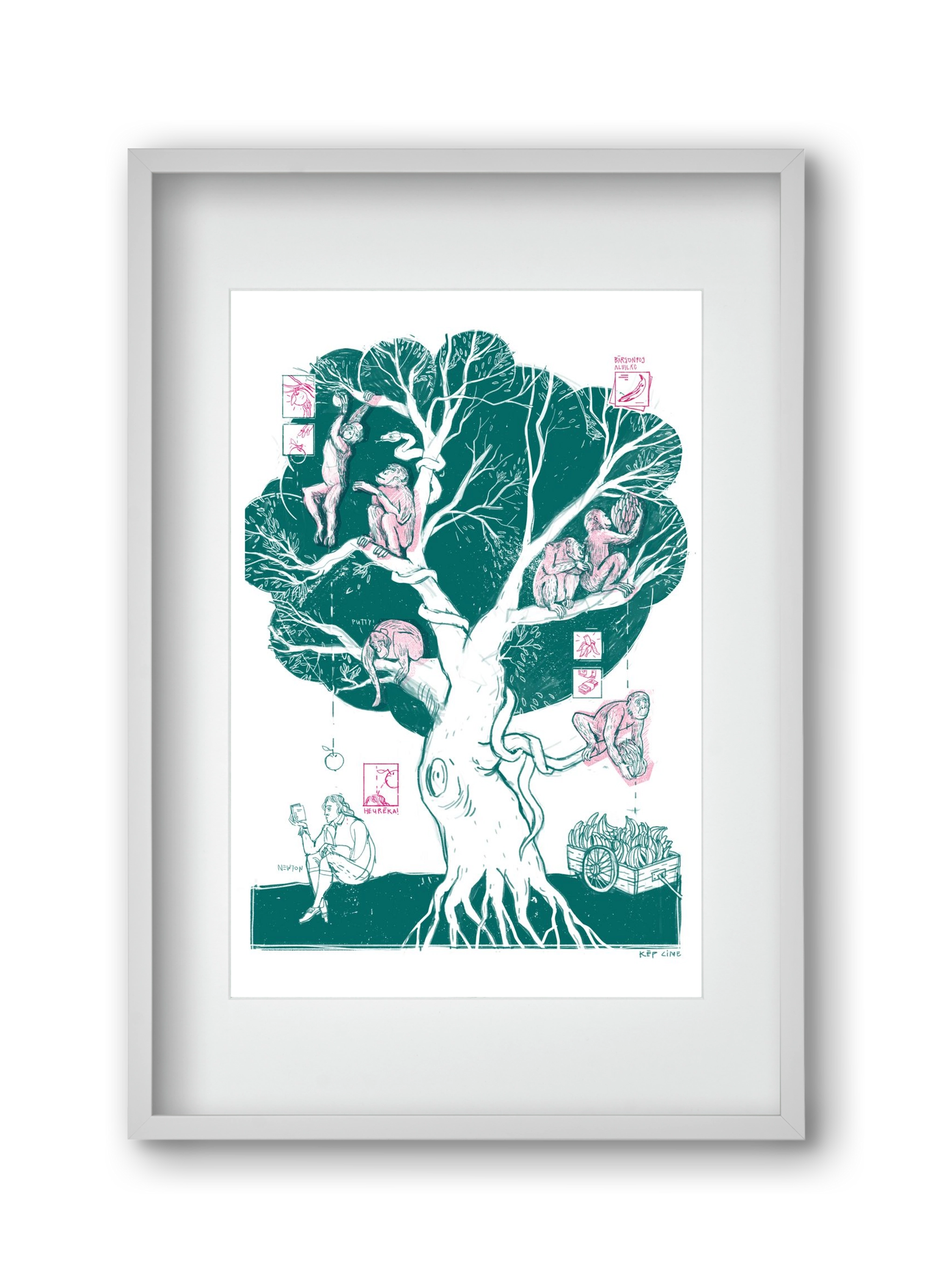 The genesis of monkeys, 30x45 cm (20x30 cm), Fehér keret, paszpartuval