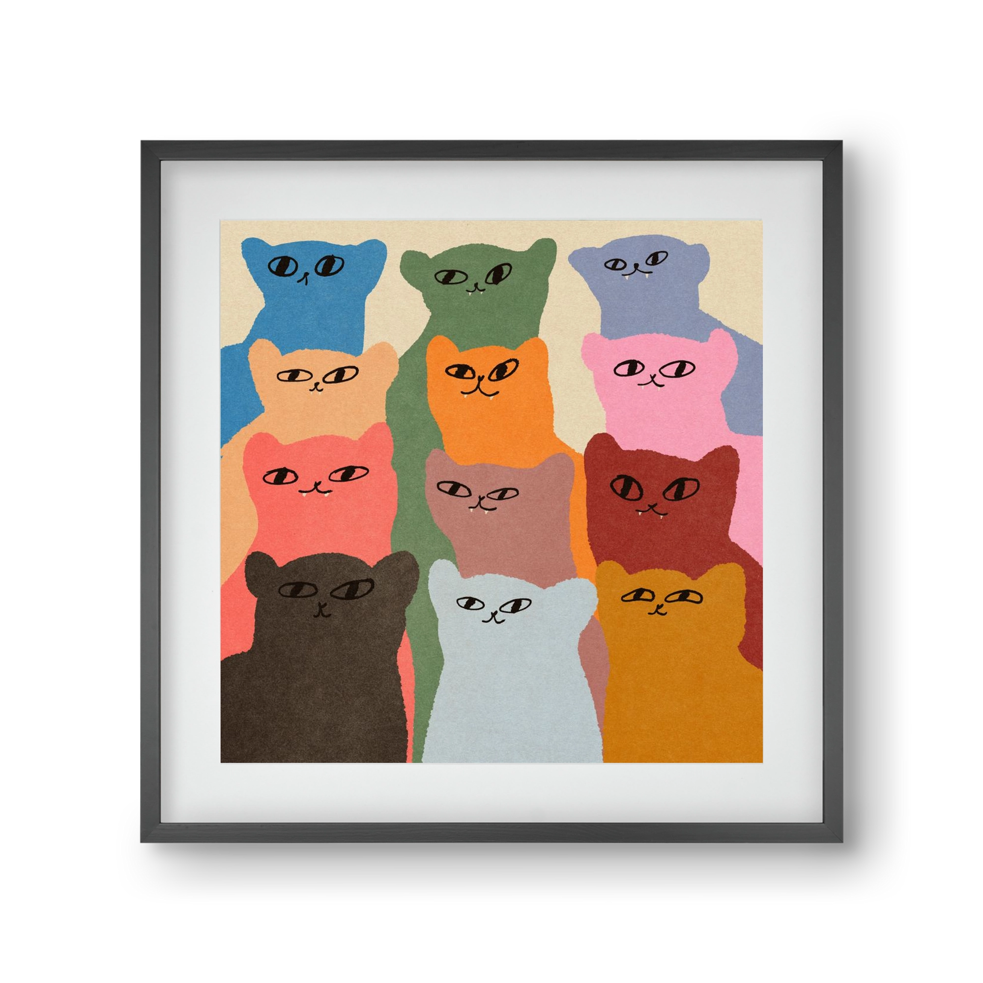 Cat chore, 30x30 cm (20x20 cm), Fekete keret, paszpartuval