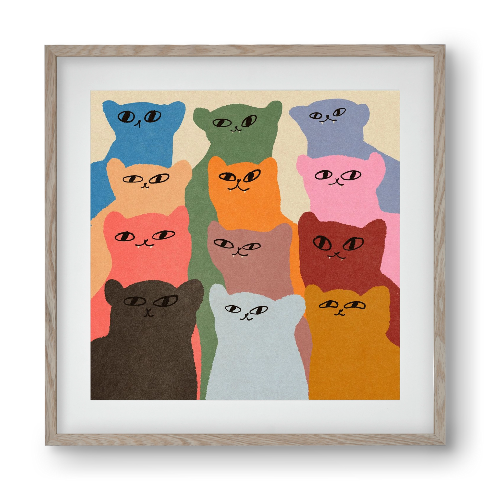 Cat chore, 40x40 cm (30x30 cm), Tölgy keret, paszpartuval