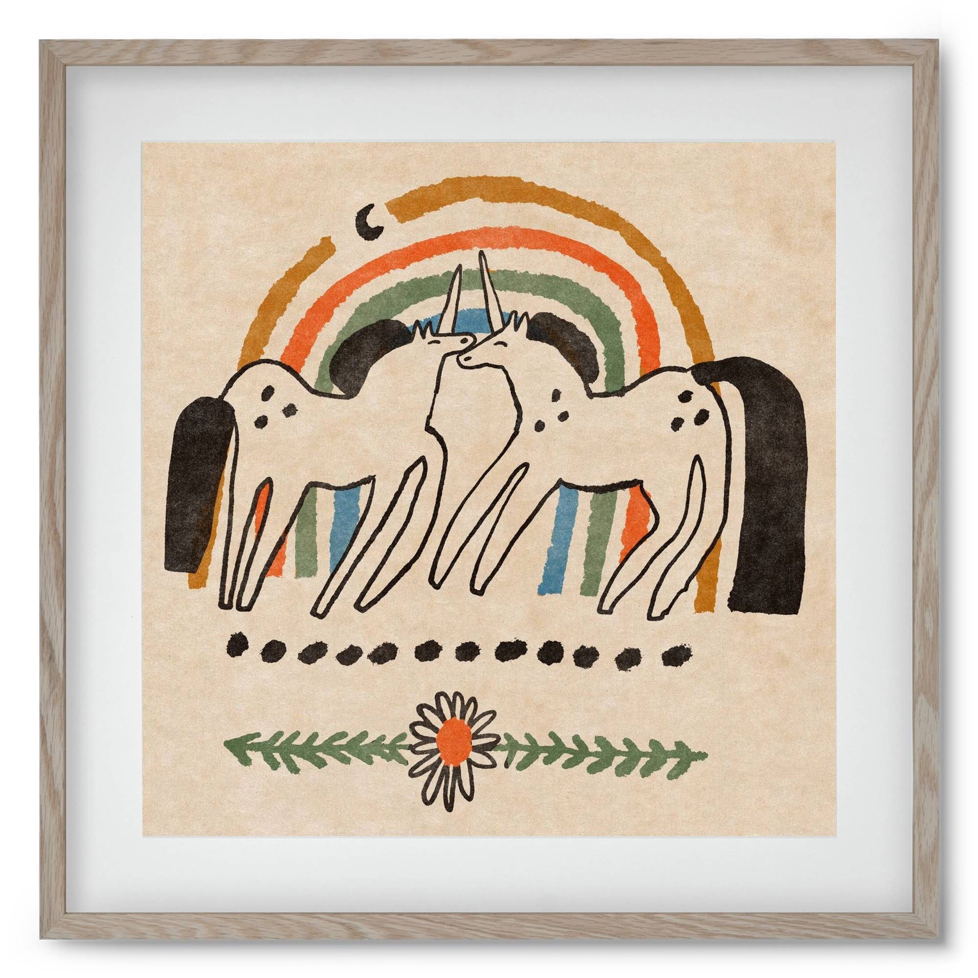 Unicorn love, 50x50 cm (40x40 cm), Tölgy keret, paszpartuval