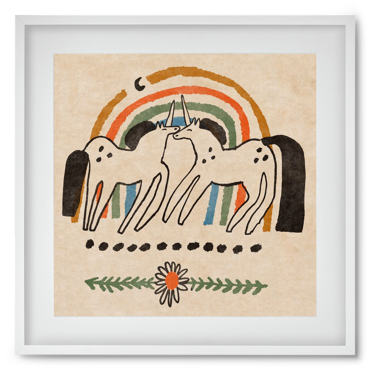 Unicorn love, 50x50 cm (40x40 cm), Fehér keret, paszpartuval