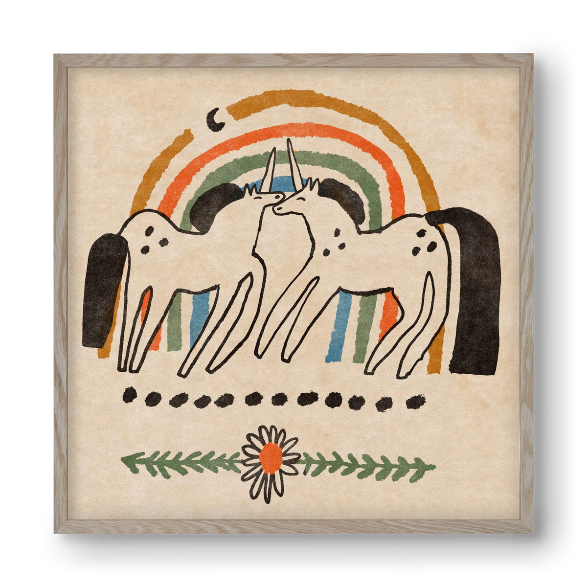 Unicorn love, 40x40 cm (40x40 cm), Tölgy keret