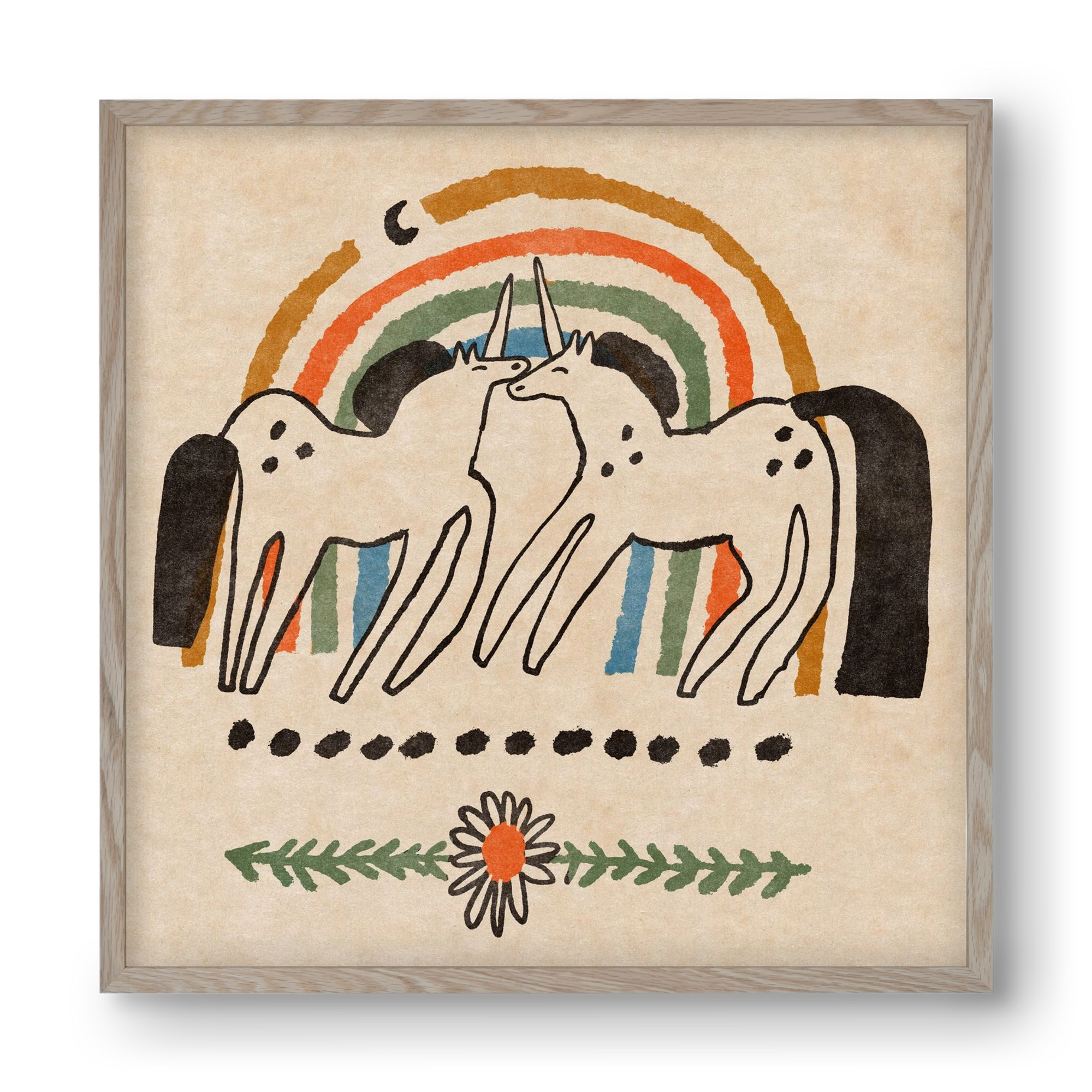 Unicorn love, 40x40 cm (40x40 cm), Tölgy keret