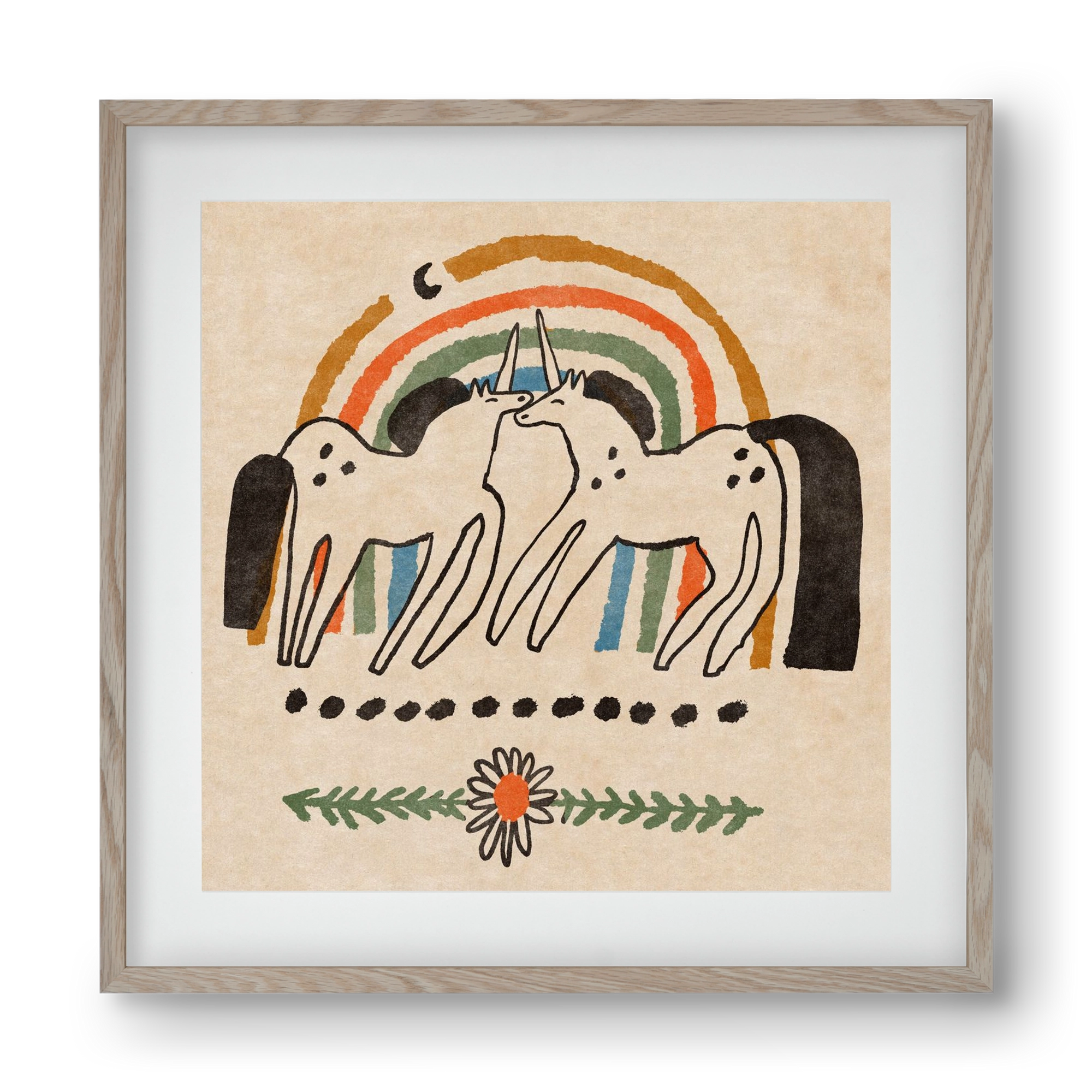 Unicorn love, 40x40 cm (30x30 cm), Tölgy keret, paszpartuval