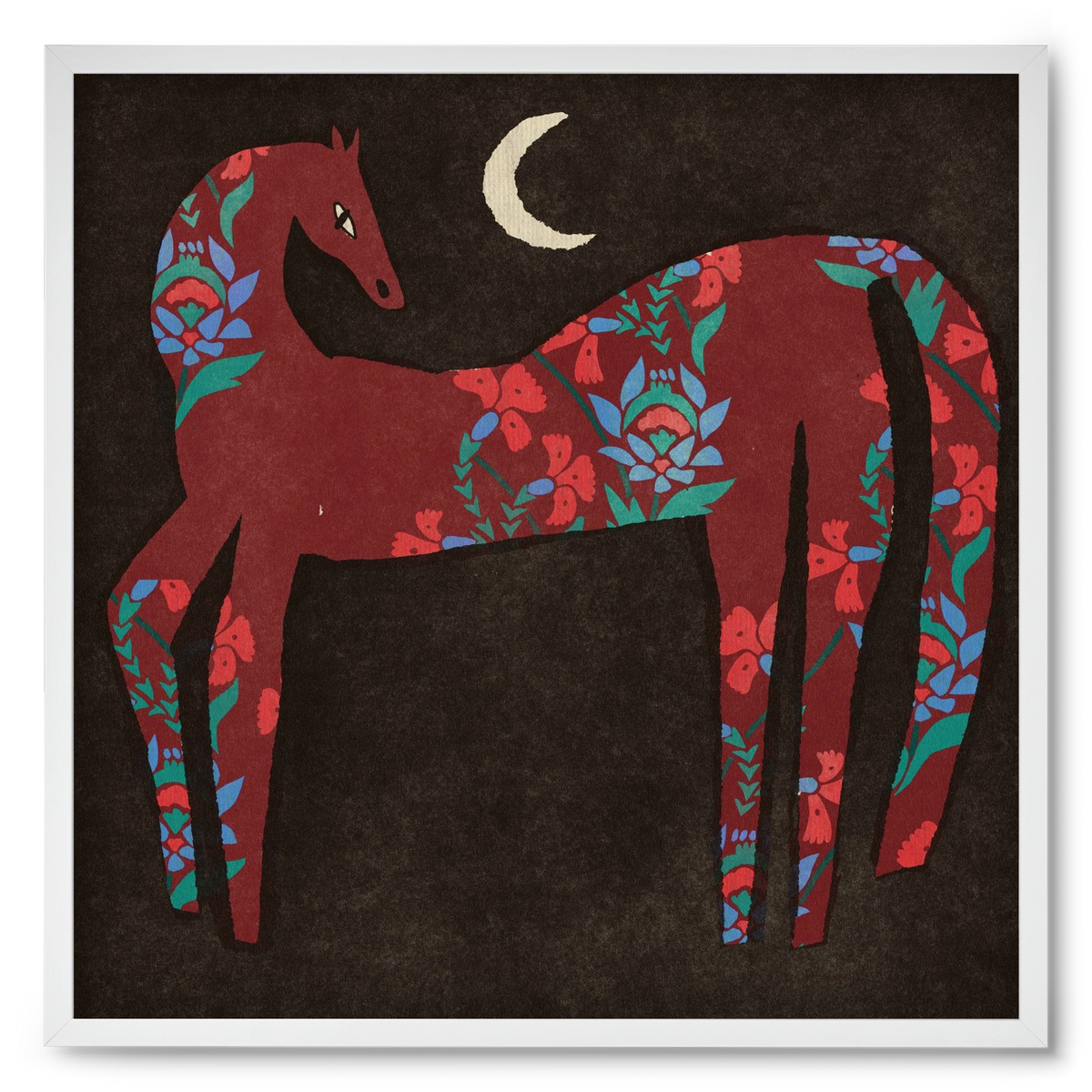 Black flower horse, 50x50 cm (50x50 cm), Fehér keret