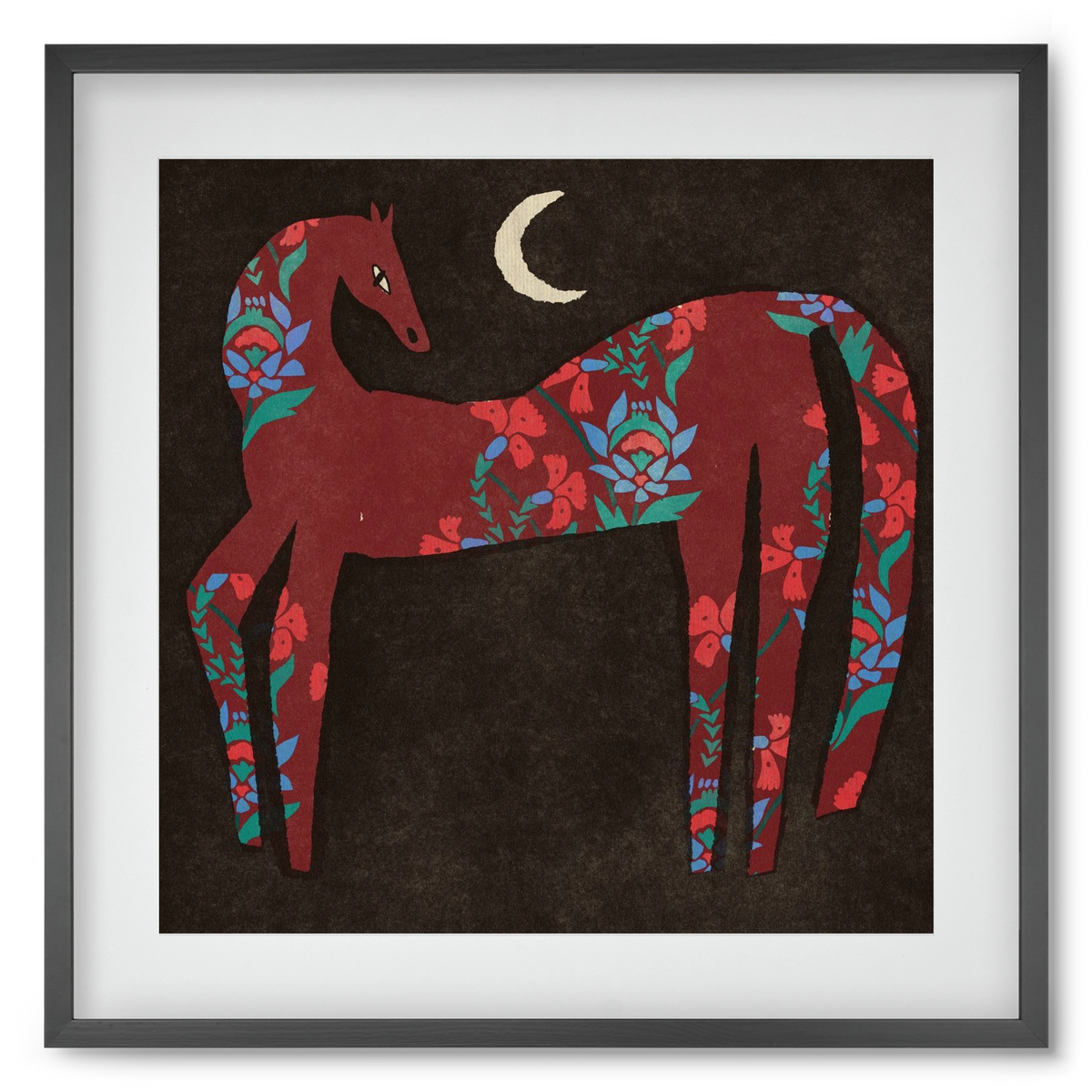 Black flower horse, 50x50 cm (40x40 cm), Fekete keret, paszpartuval
