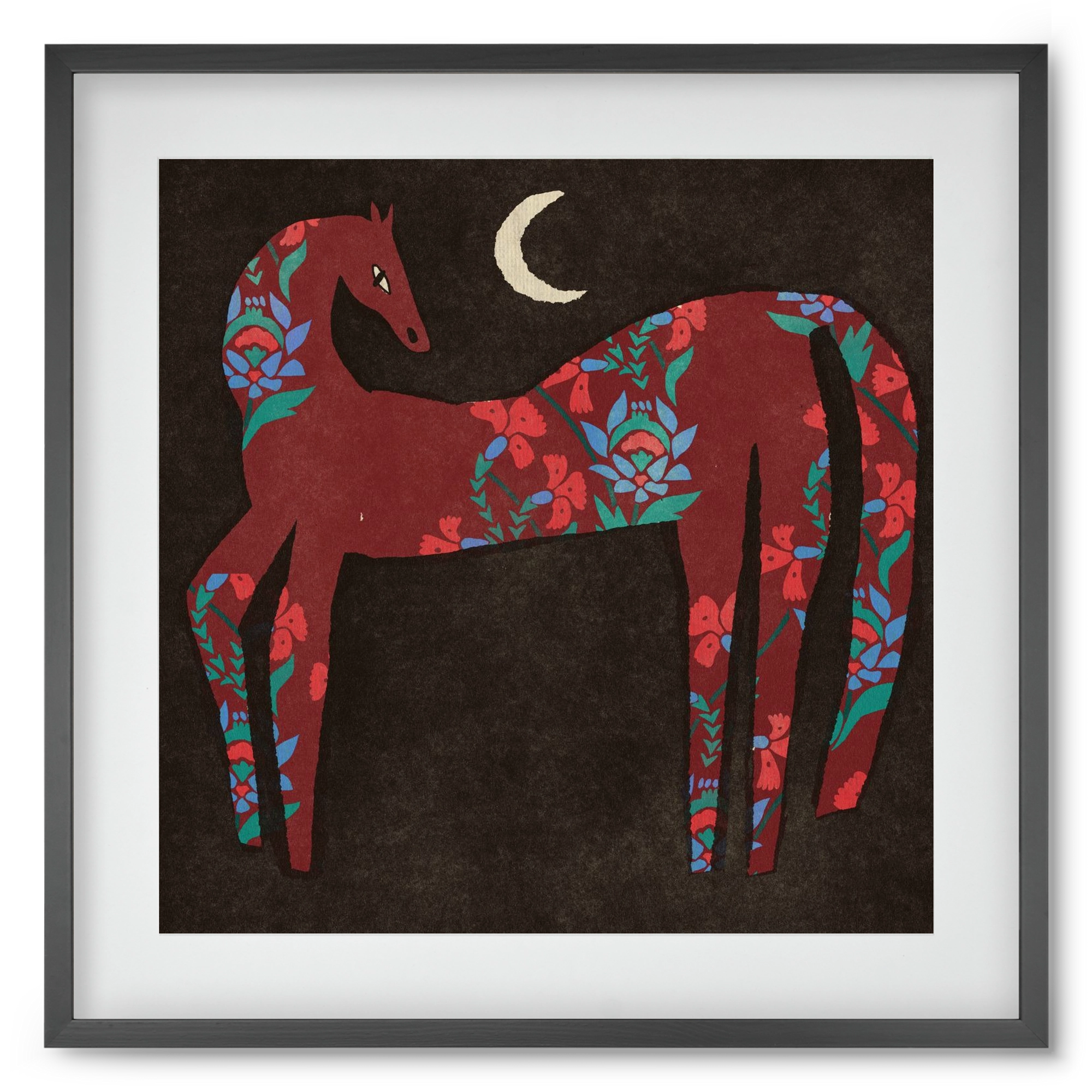 Black flower horse, 50x50 cm (40x40 cm), Fekete keret, paszpartuval