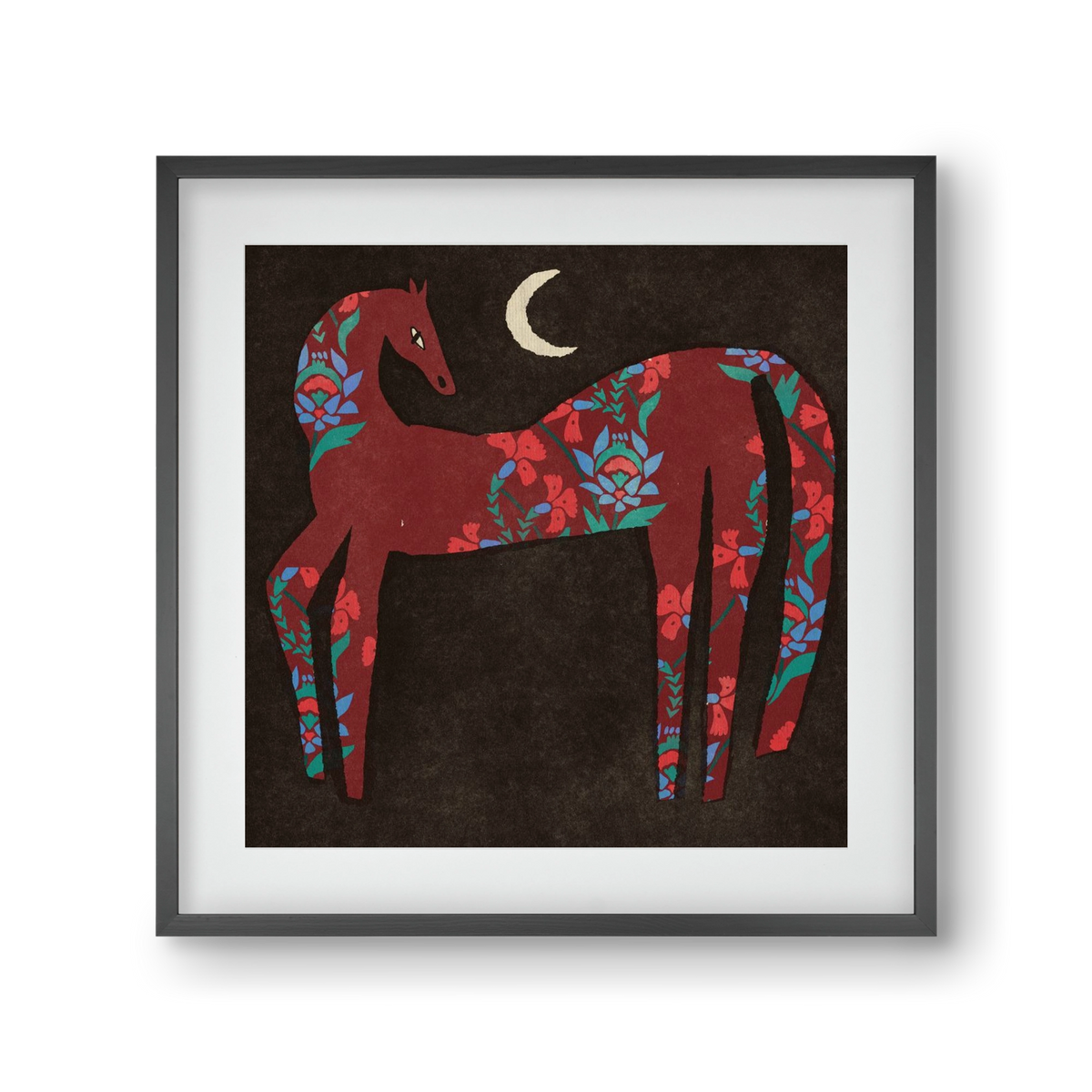 Black flower horse, 30x30 cm (20x20 cm), Fekete keret, paszpartuval