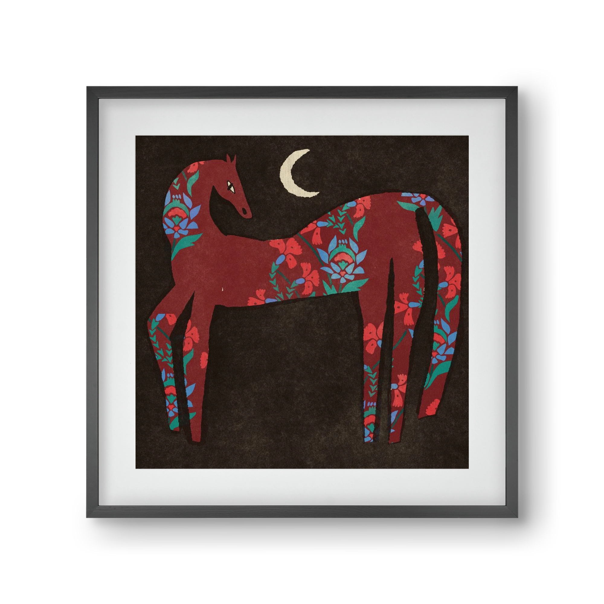 Black flower horse, 30x30 cm (20x20 cm), Fekete keret, paszpartuval