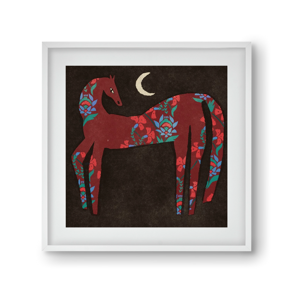 Black flower horse, 30x30 cm (20x20 cm), Fehér keret, paszpartuval