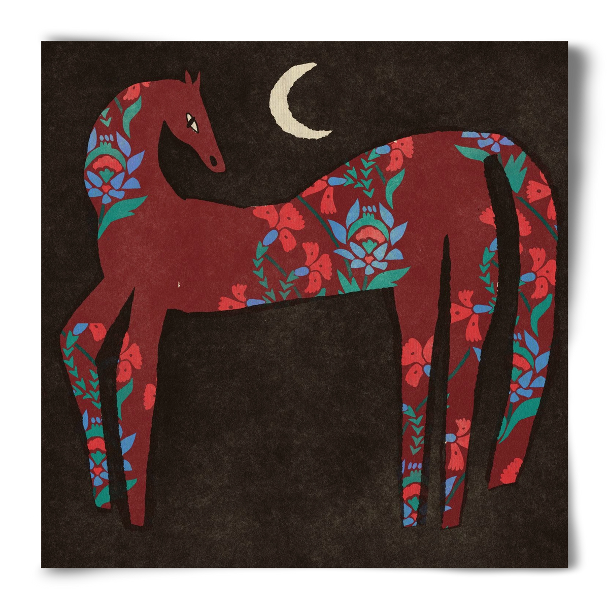 Black flower horse, 50x50 cm, Keret nélkül