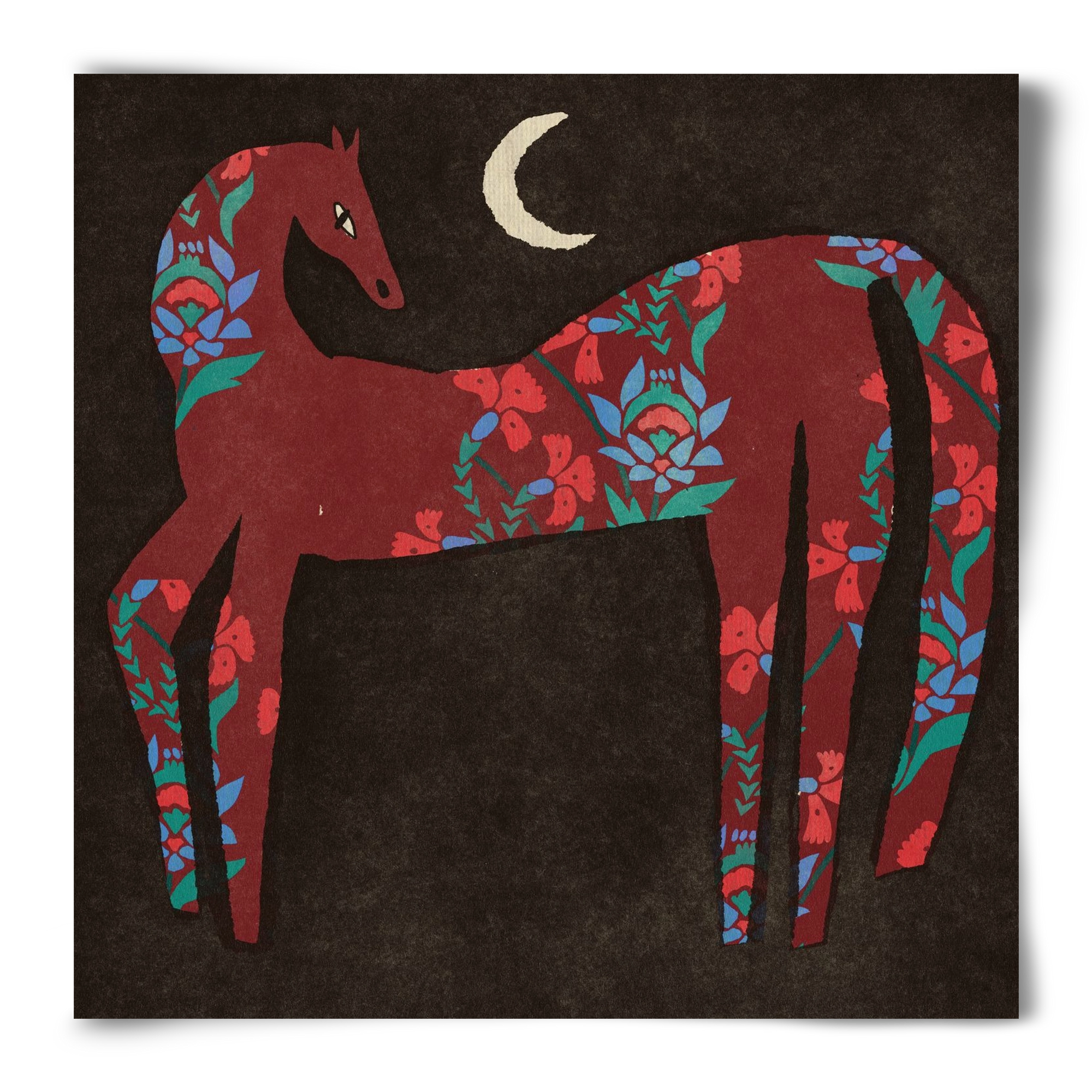 Black flower horse, 50x50 cm, Keret nélkül