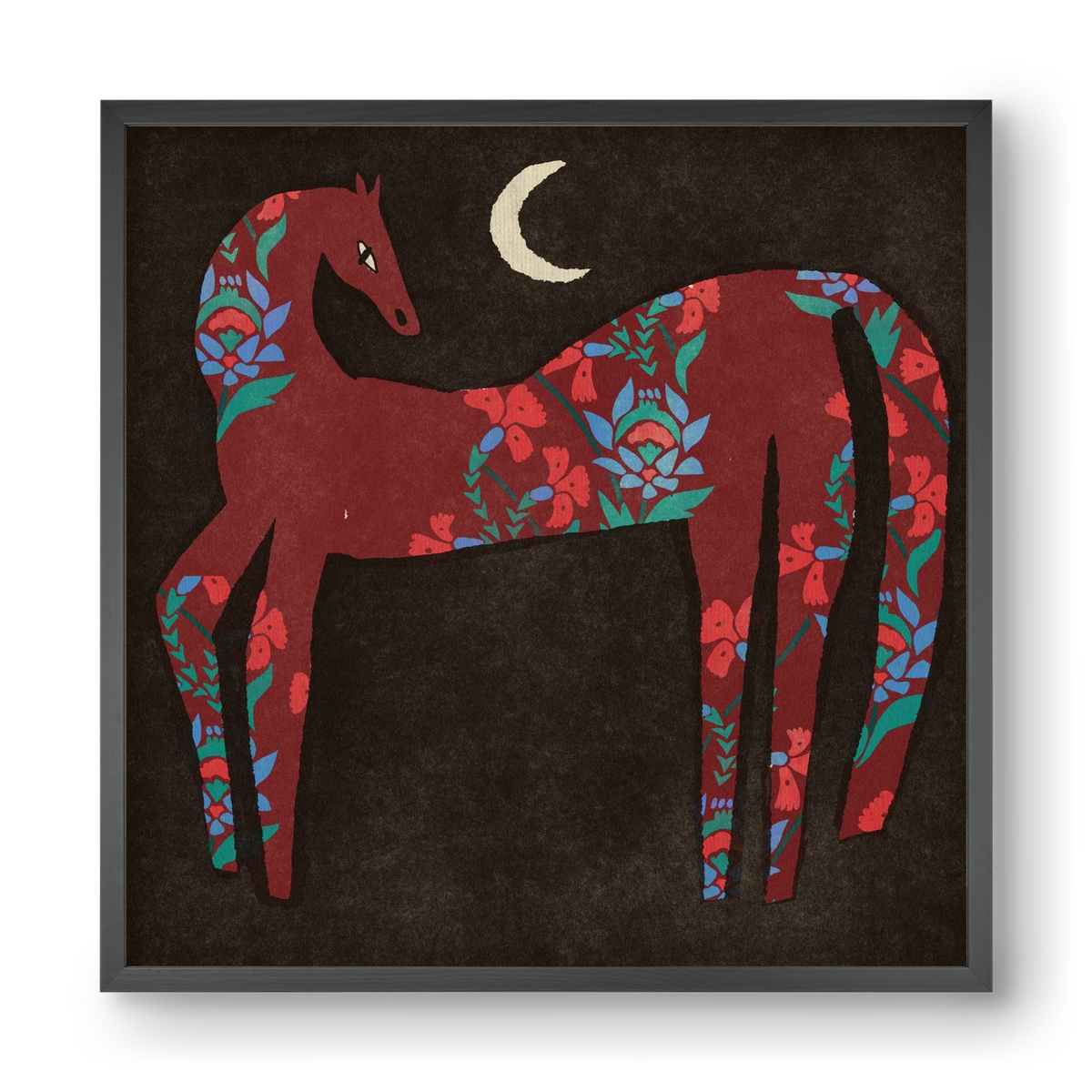 Black flower horse, 40x40 cm (40x40 cm), Fekete keret