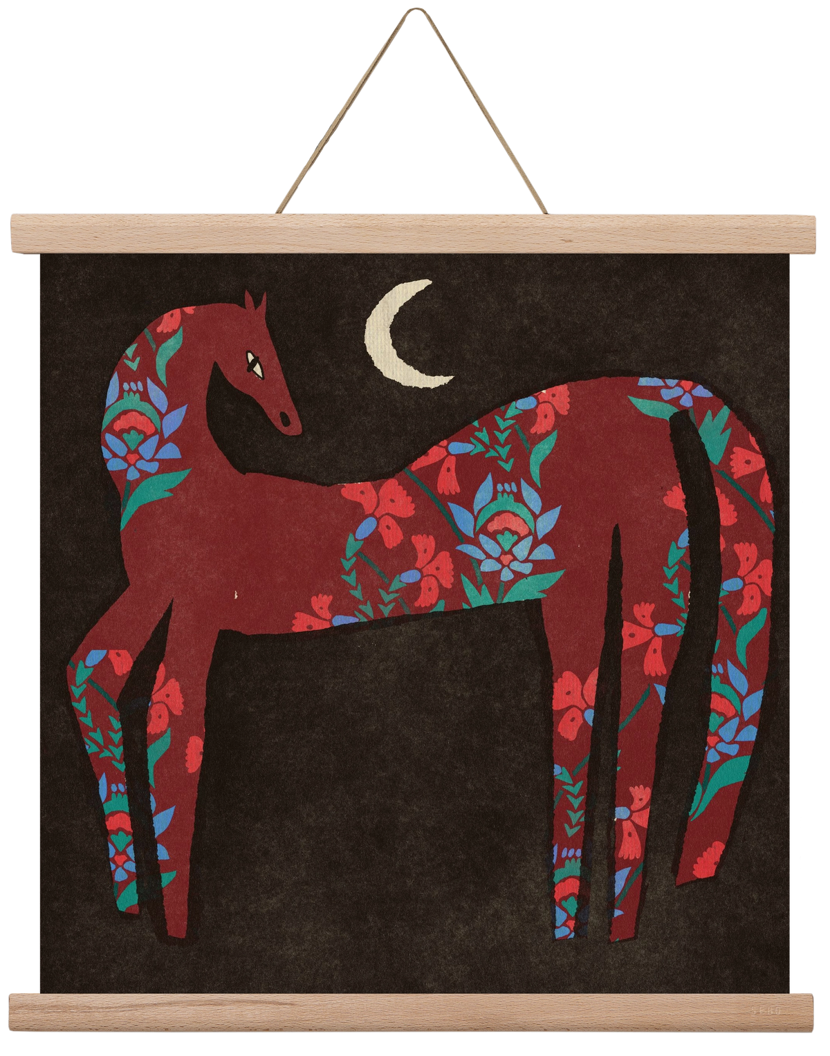 Black flower horse, 40x40 cm (40x40 cm), Tölgy akasztó