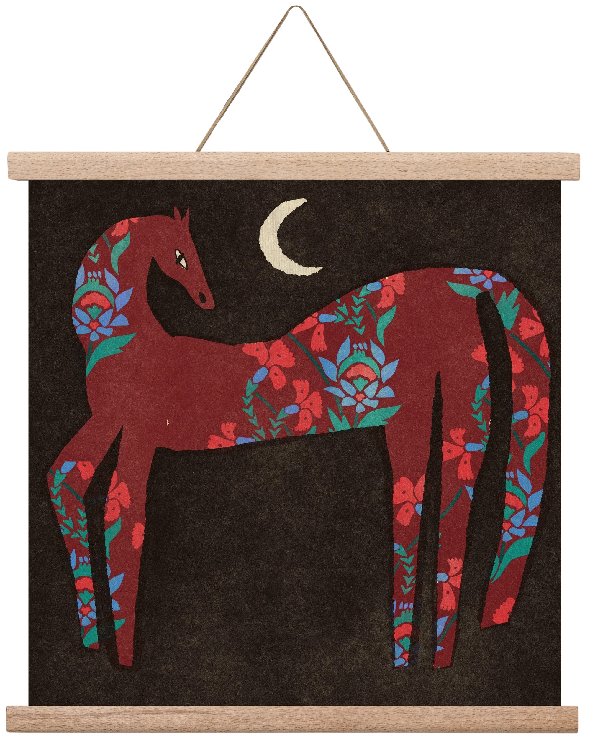 Black flower horse, 40x40 cm (40x40 cm), Tölgy akasztó