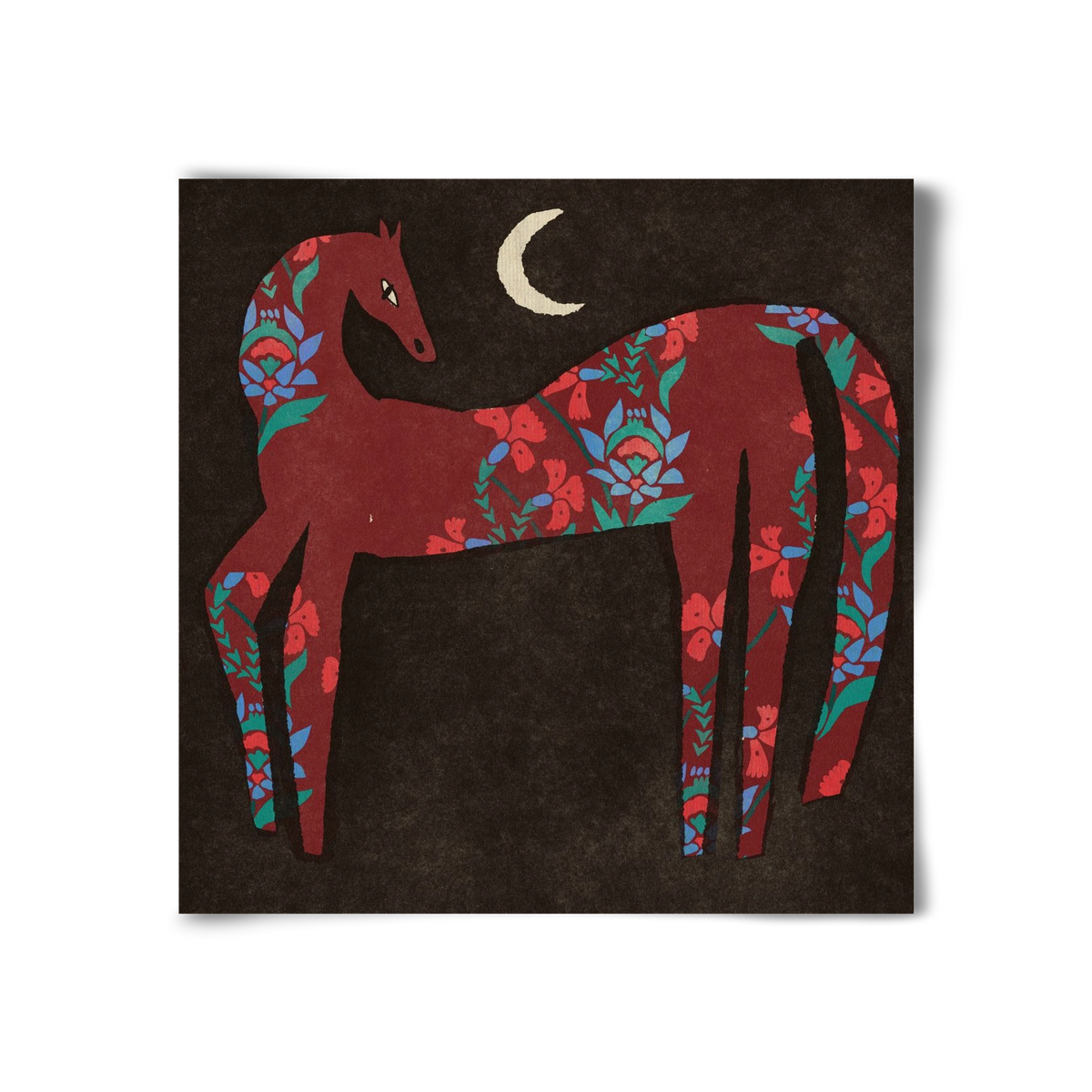 Black flower horse, 30x30 cm, Keret nélkül