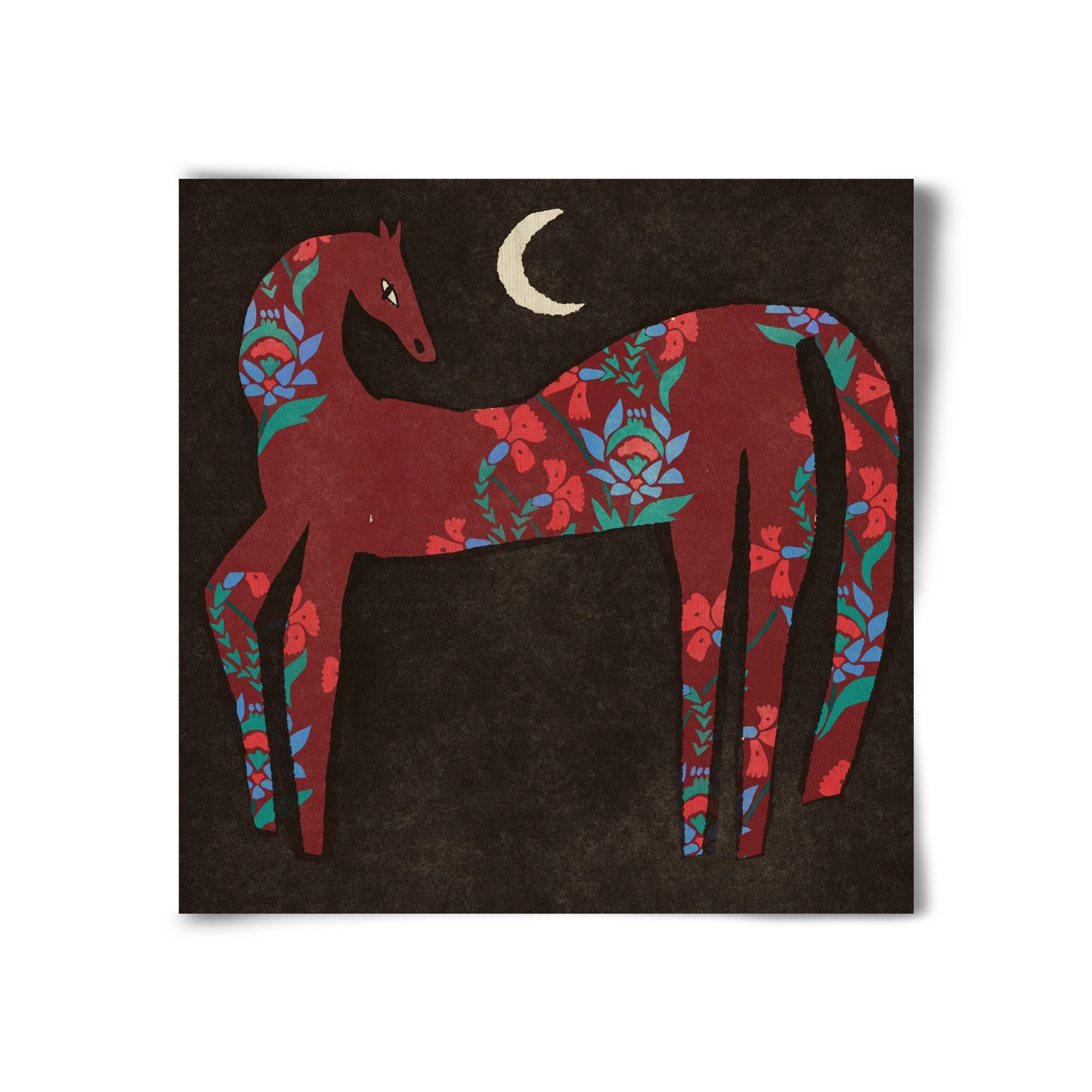 Black flower horse, 30x30 cm, Keret nélkül