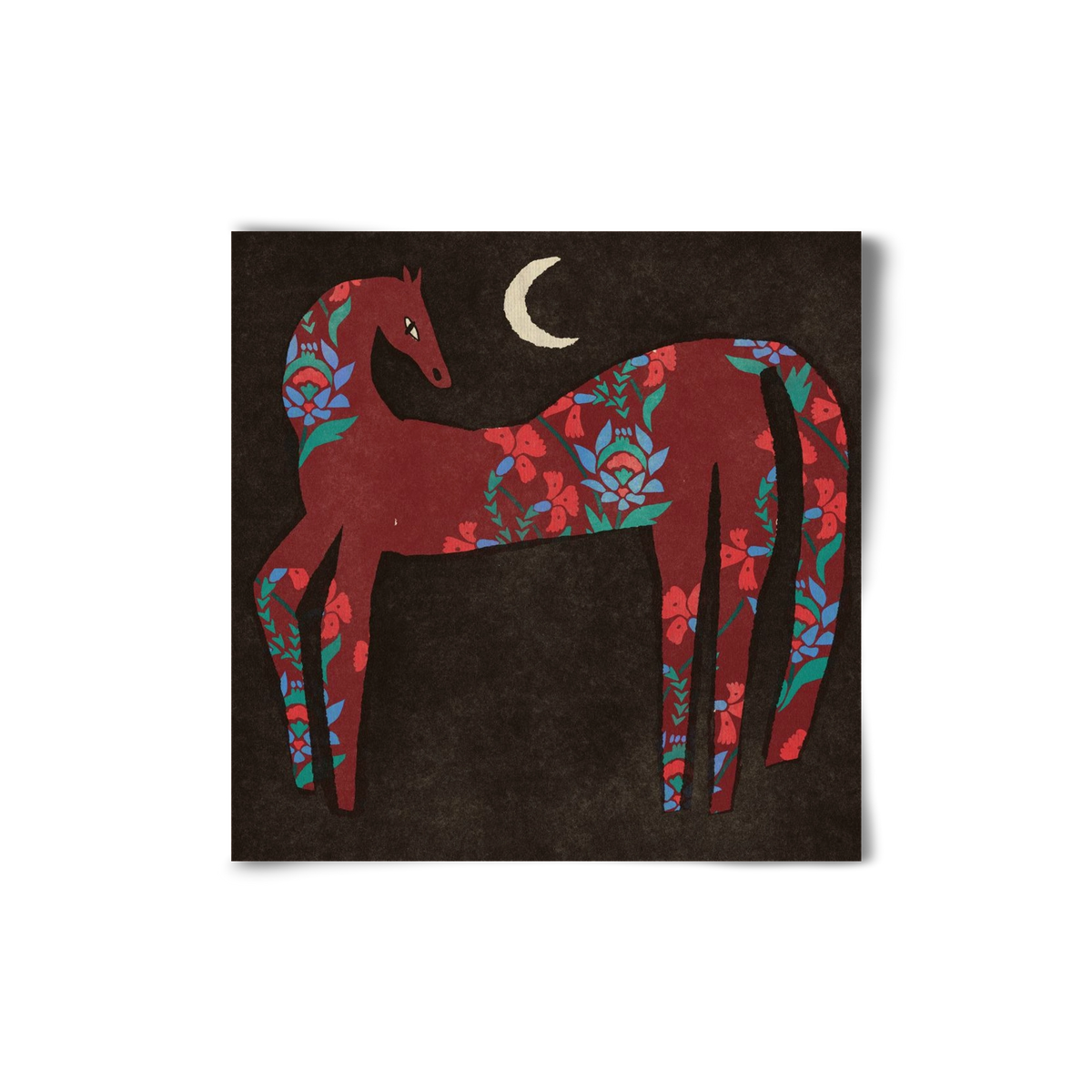 Black flower horse, 20x20 cm, Keret nélkül