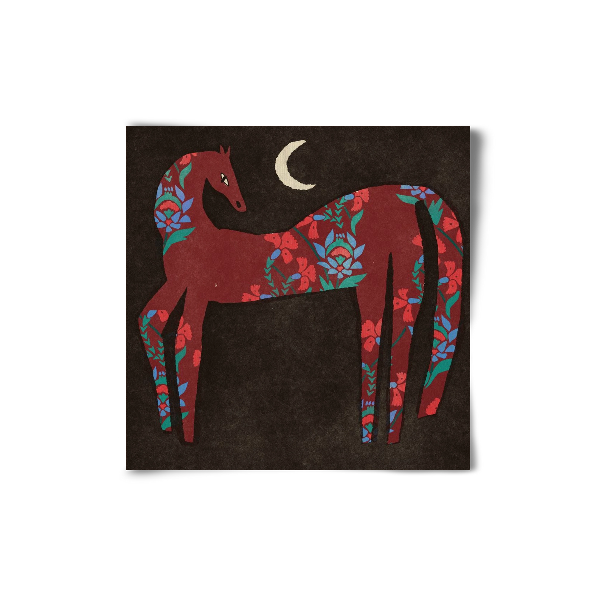 Black flower horse, 20x20 cm, Keret nélkül