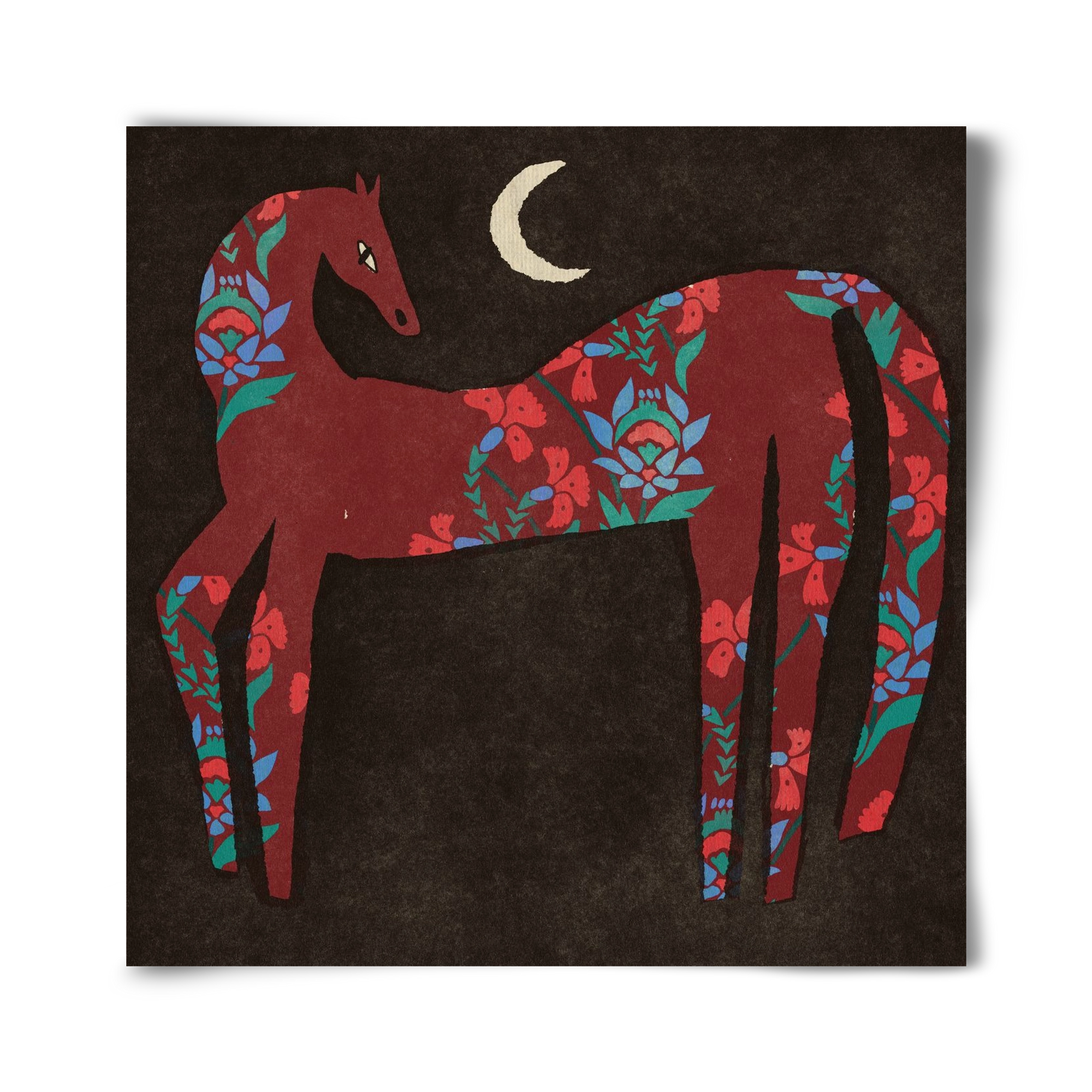 Black flower horse, 40x40 cm, Keret nélkül
