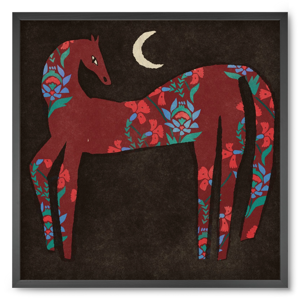 Black flower horse, 50x50 cm (50x50 cm), Fekete keret