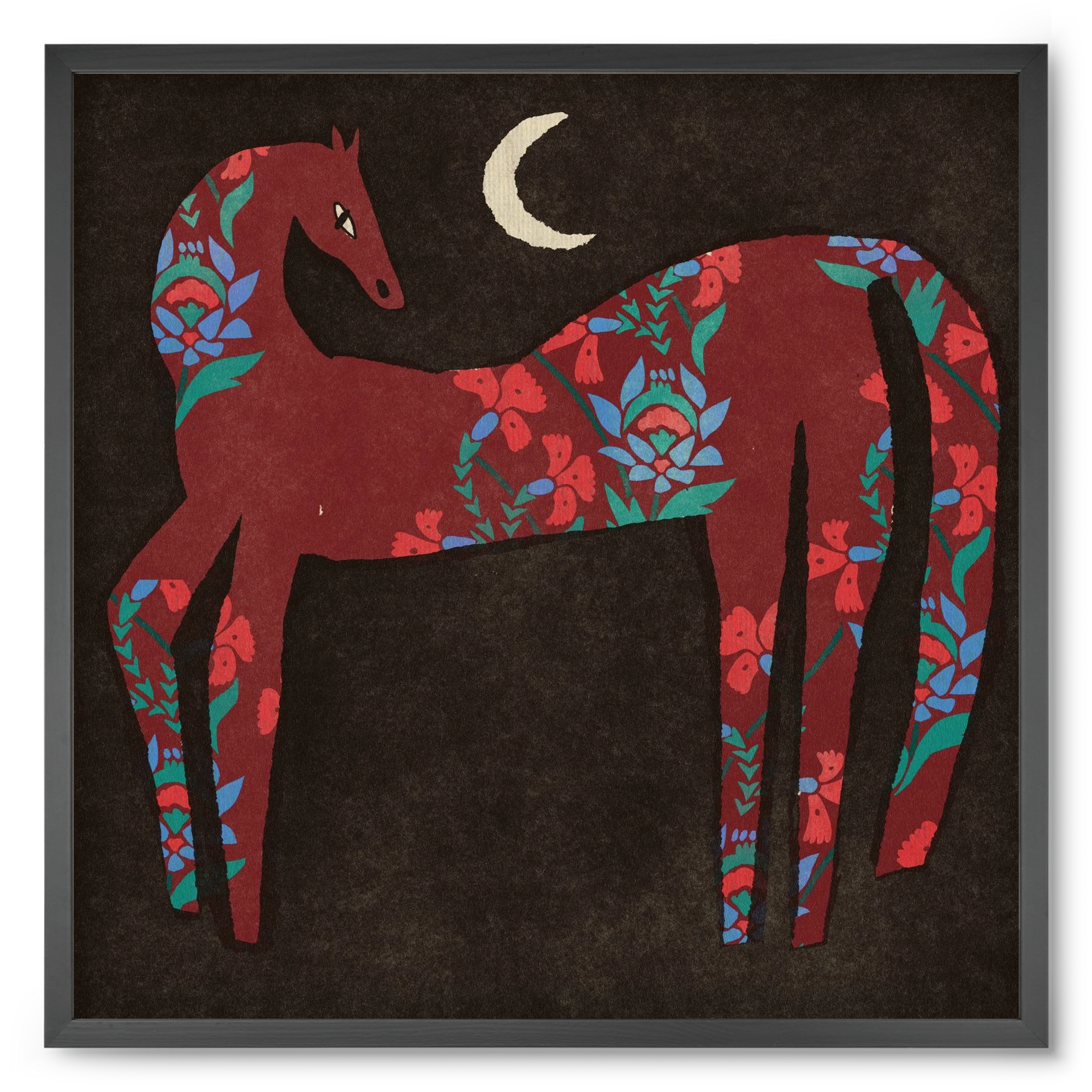 Black flower horse, 50x50 cm (50x50 cm), Fekete keret