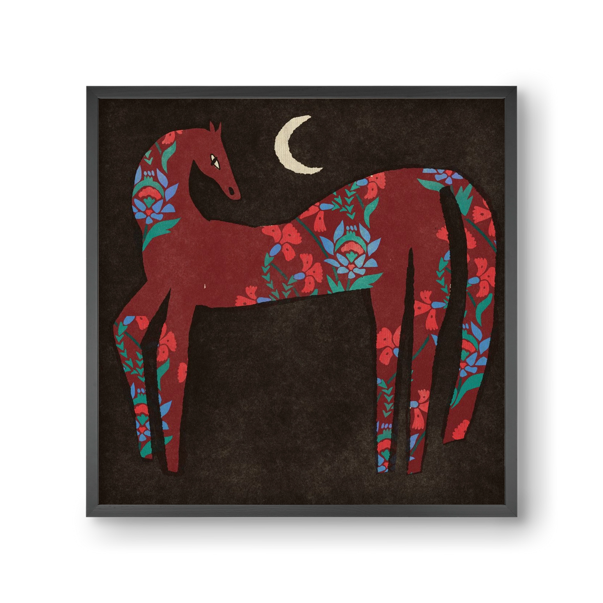 Black flower horse, 30x30 cm (30x30 cm), Fekete keret