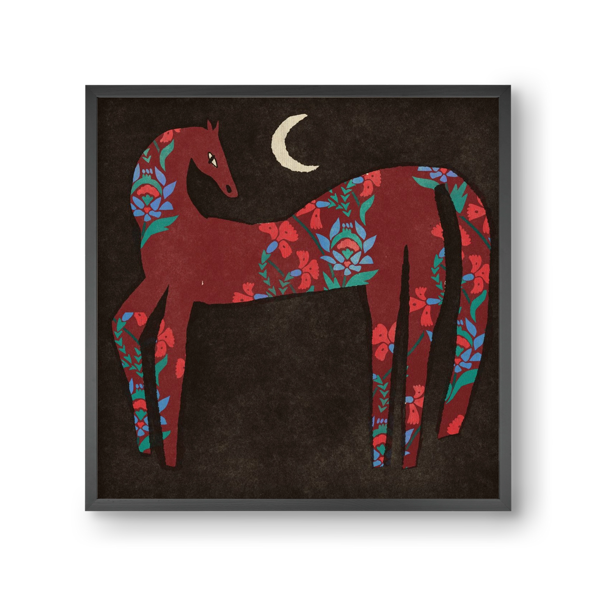 Black flower horse, 30x30 cm (30x30 cm), Fekete keret