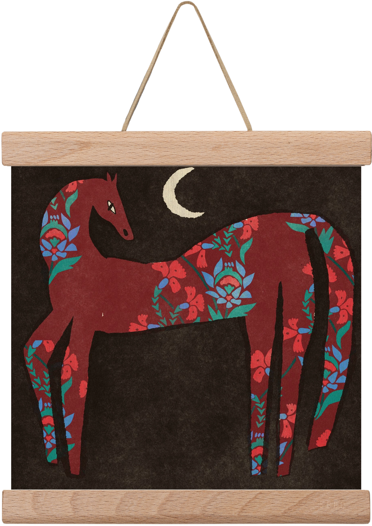 Black flower horse, 20x20 cm (20x20 cm), Tölgy akasztó