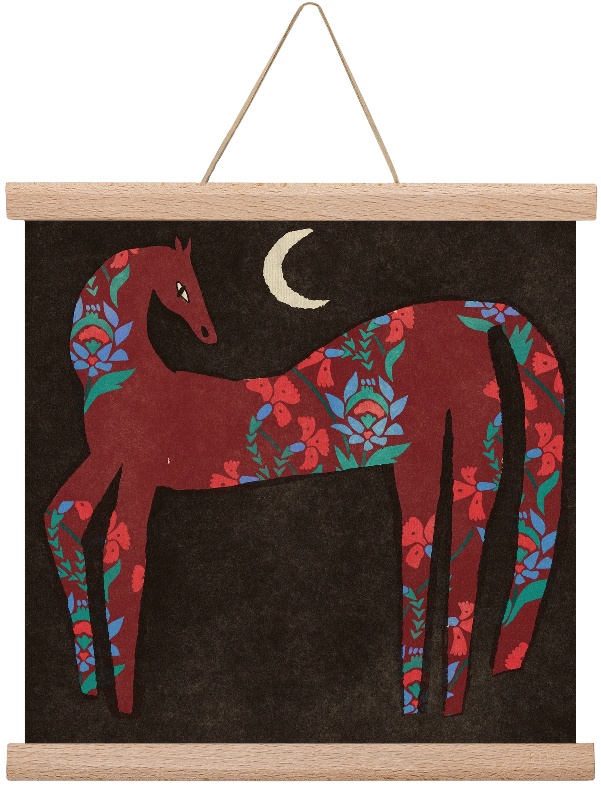 Black flower horse, 30x30 cm (30x30 cm), Tölgy akasztó